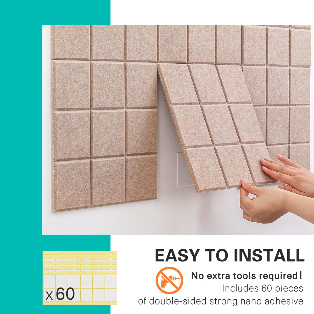 Cork Board for Walls 48" x 36", Bulletin Board for Office Decor, 12 Pack Felt Wall Tiles with Safe