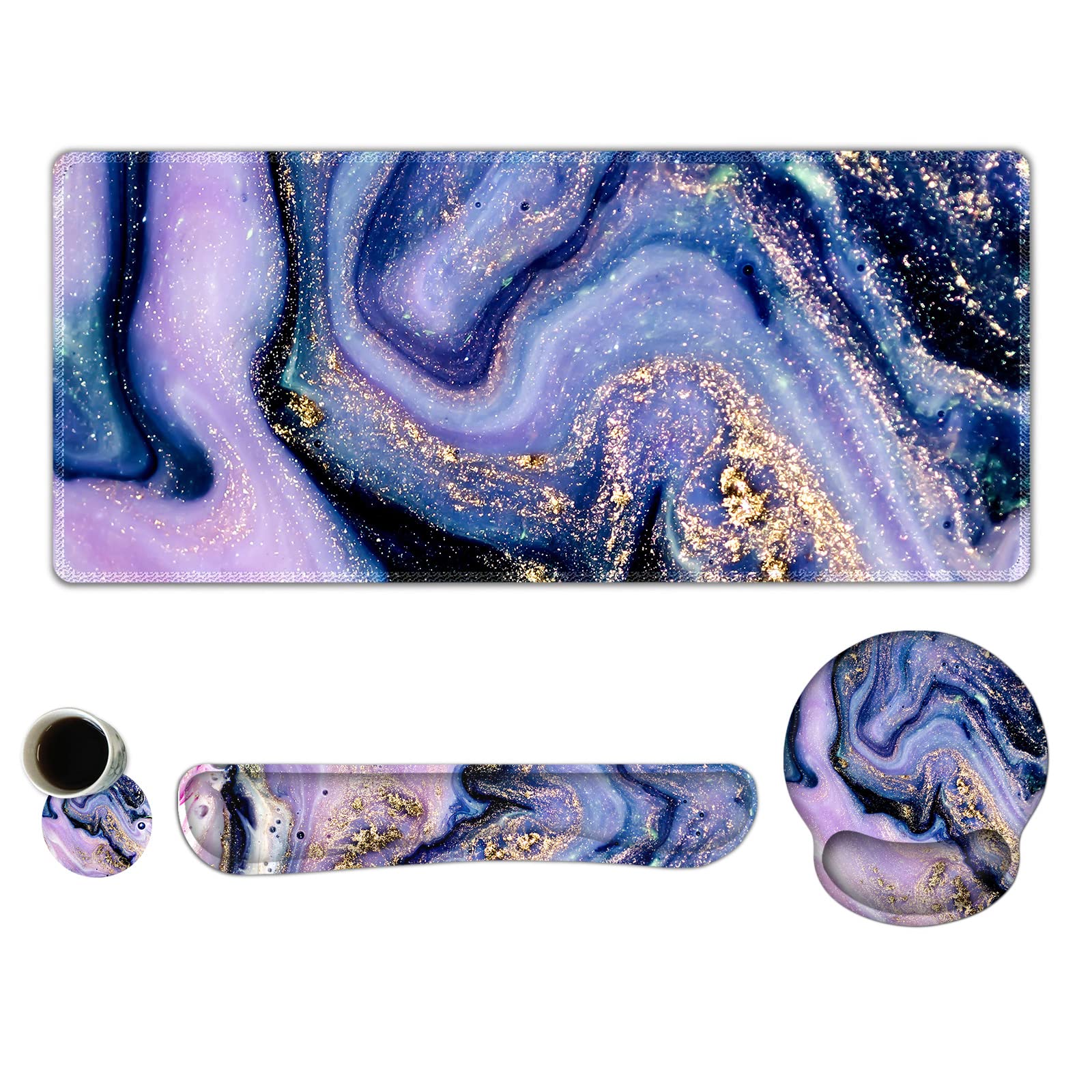 ARTSO Large Mouse Pad Ergonomic Keyboard Wrist Rest Support Combo, Memory Foam Gel Wrist Pad