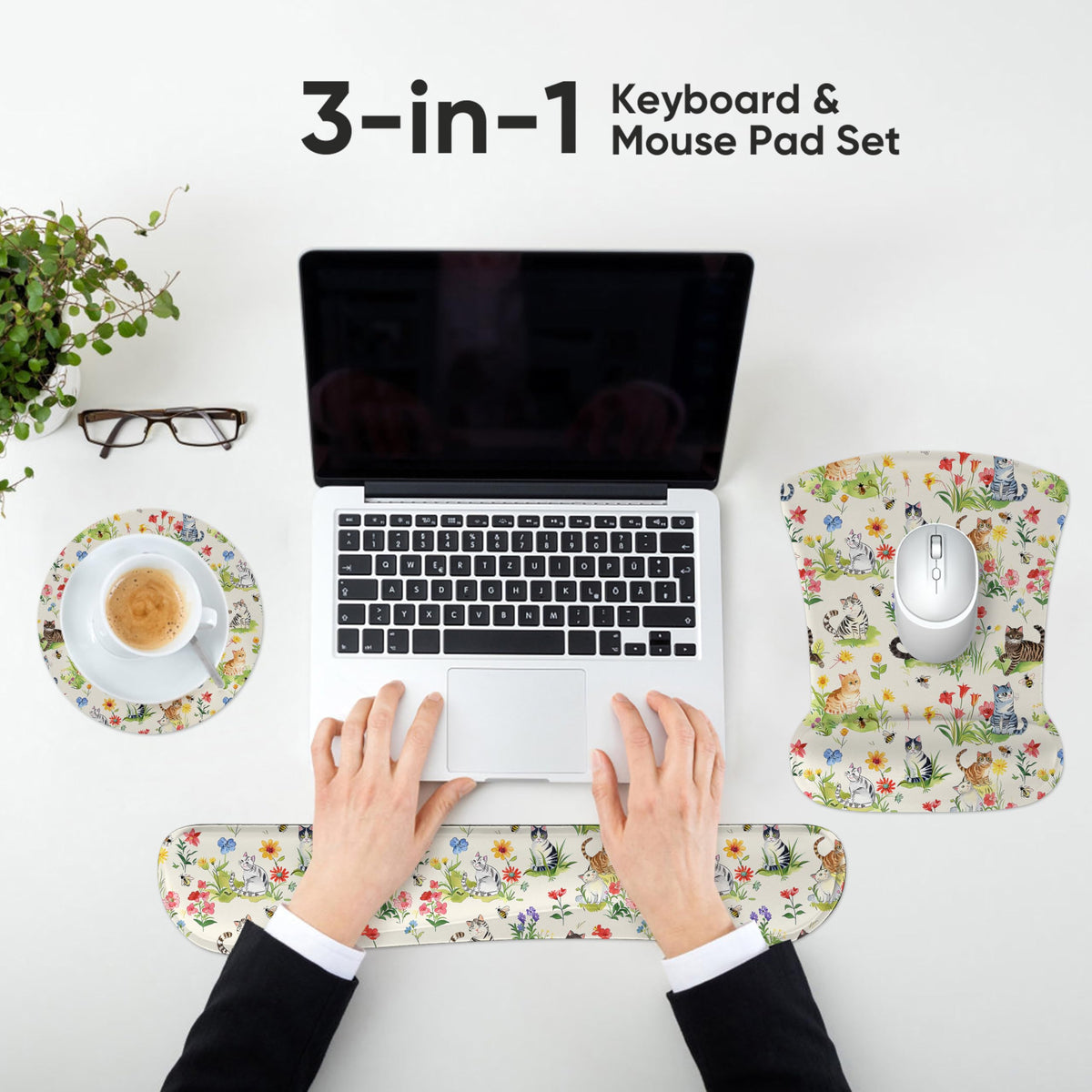 AORTDES Ergonomic Memory Foam Keyboard Mouse Pad Set with Wrist Rest Support,Non-Slip Hand Wrist