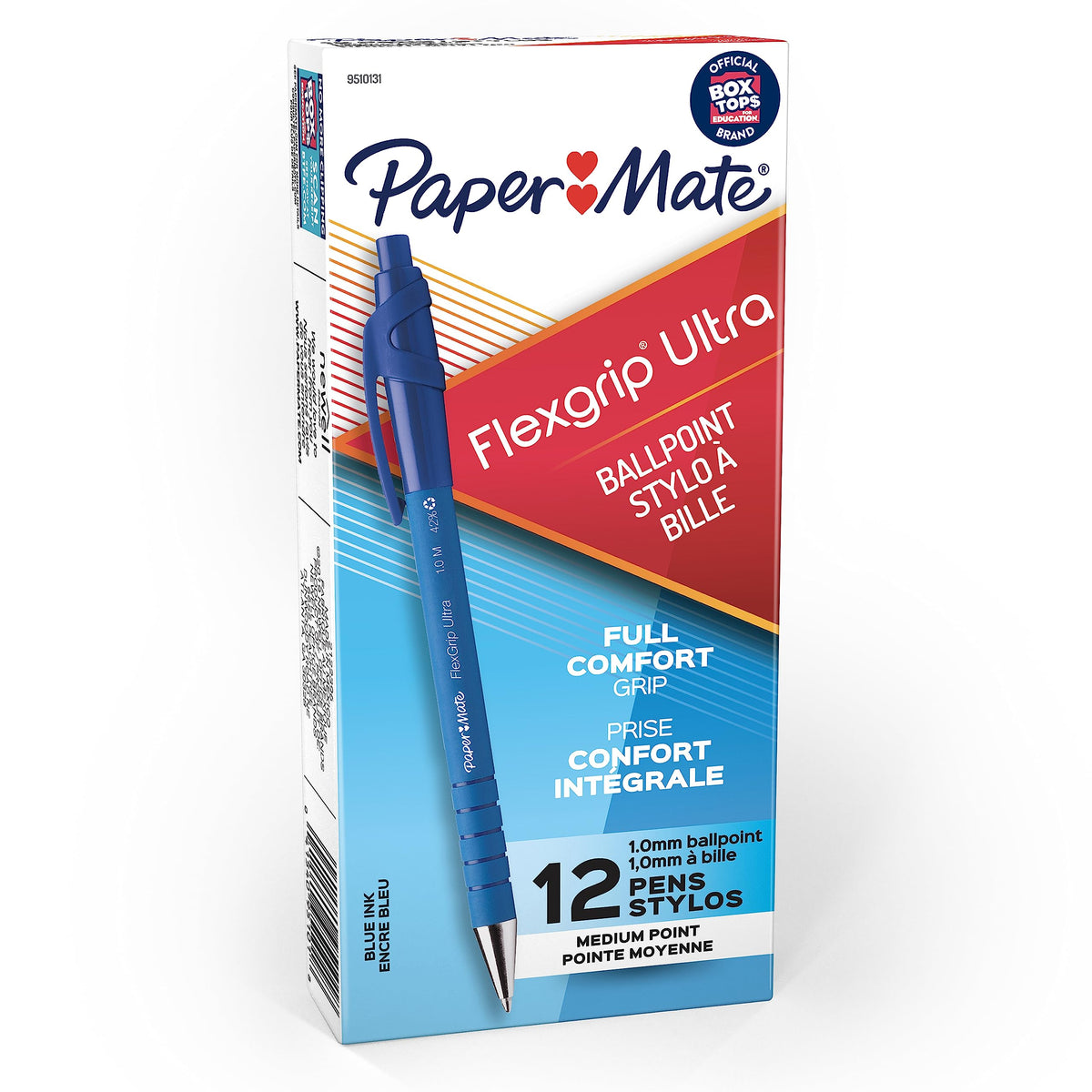 Paper Mate FlexGrip Ultra Retractable Ballpoint Pens, Recycled, Medium Point (1.0mm), Blue Ink, 12