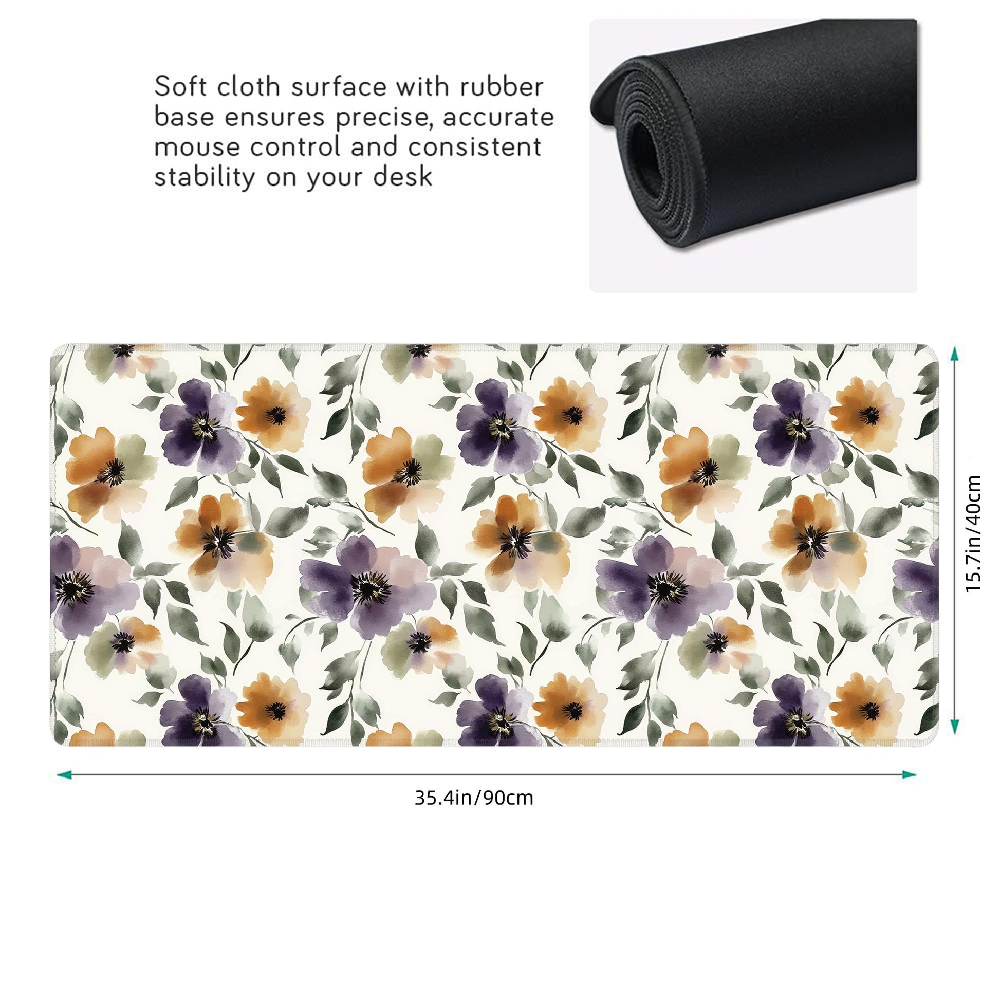 Watercolor Floral Large Mouse Pad,Gaming Keyboard Desk Pad,Extended Mouse Mat Non-Slip Rubber Base