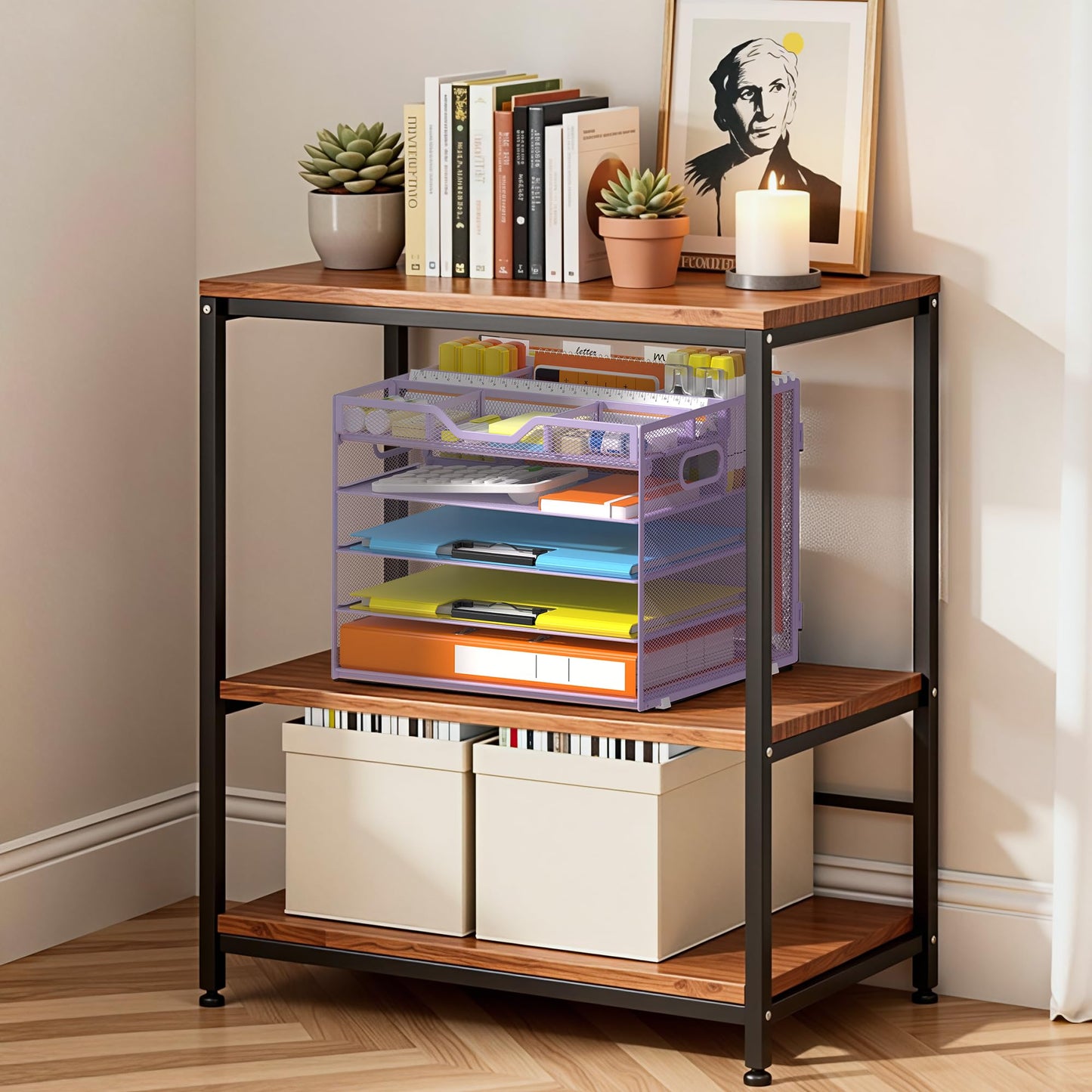 Docnest 5 Tier Desk Organizer with Hanging File Folder Holder&Tray, Purple