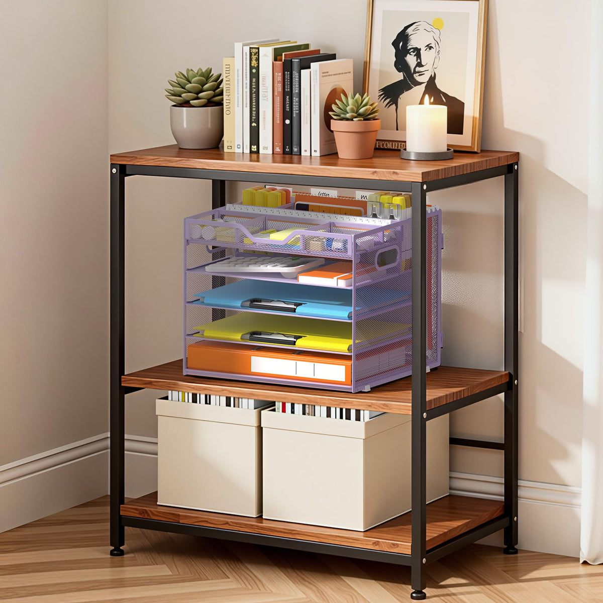 Docnest 5 Tier Desk Organizer with Hanging File Folder Holder&Tray, Purple