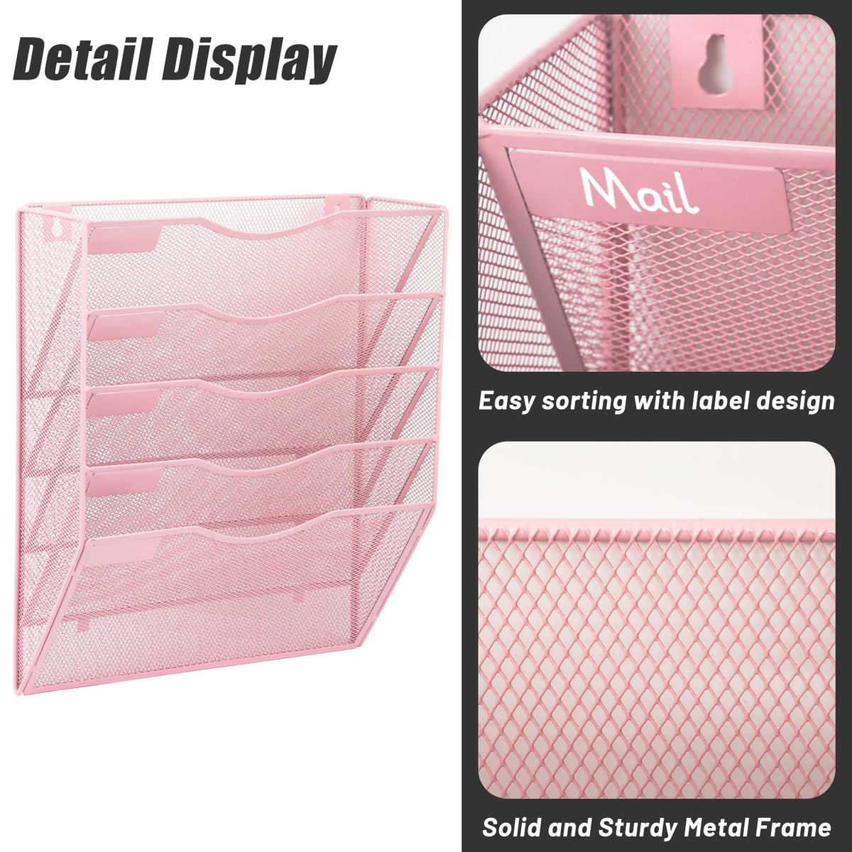 EASEPRES 5 Pocket Mesh Hanging Wall File Organizer, Wall Mounted Mail Paper Document Folder Holder