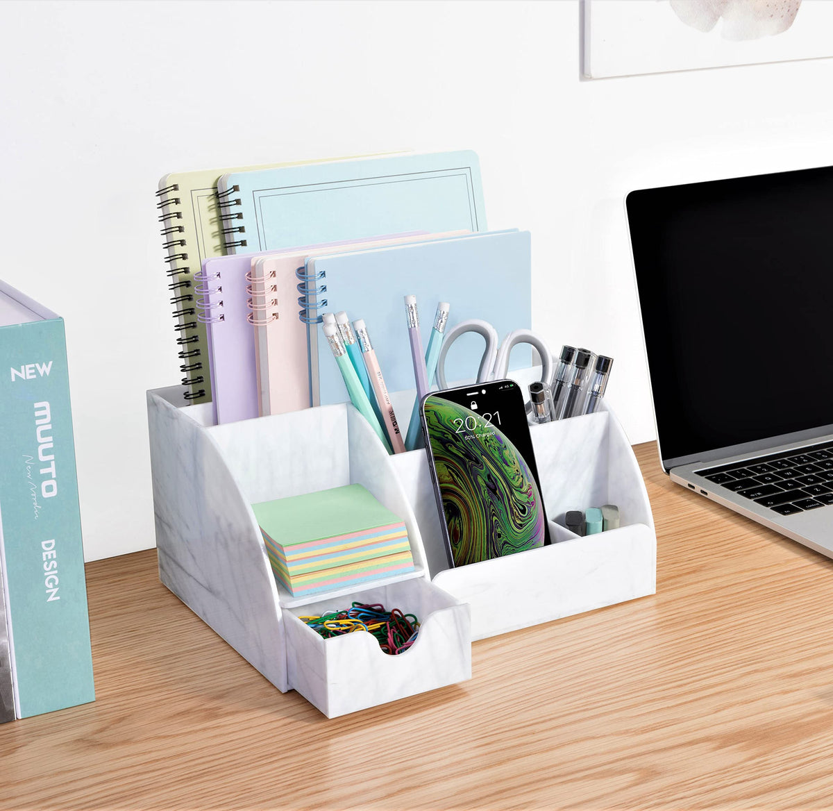 My Space Organizers Marble Desk Organizer For Office Supplies And Accessories - 9 Sections - Pencil