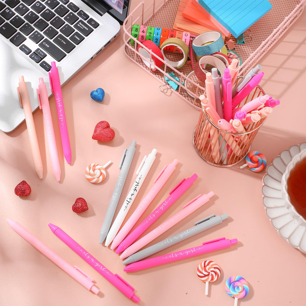 Chuangdi 50 Pack It's a Girl Party Baby Shower Pens Favors for Guests, Pink Gender Reveal Party