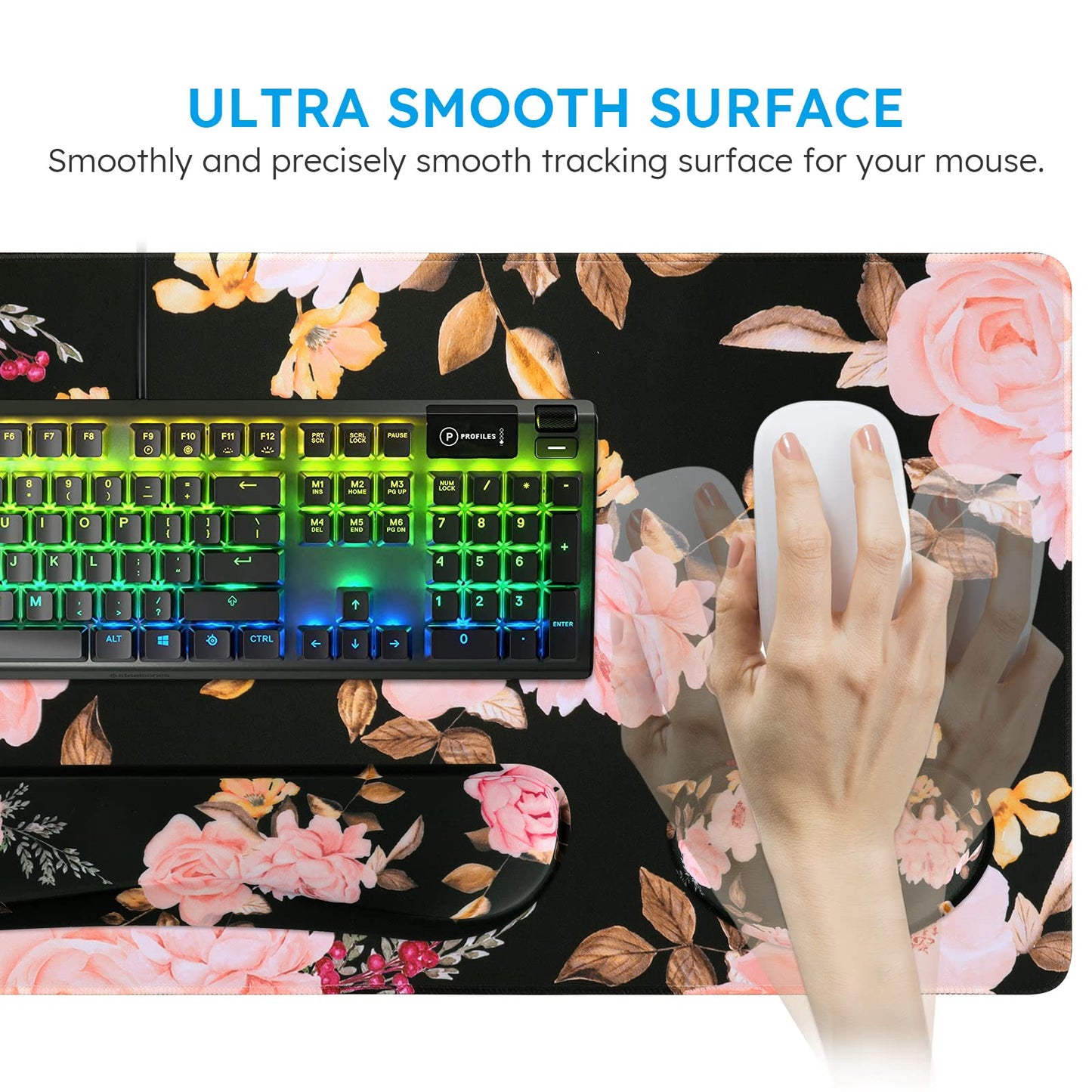 iCasso Floral Keyboard Mat 35.4"x15.7", Desk Blotter for Classroom