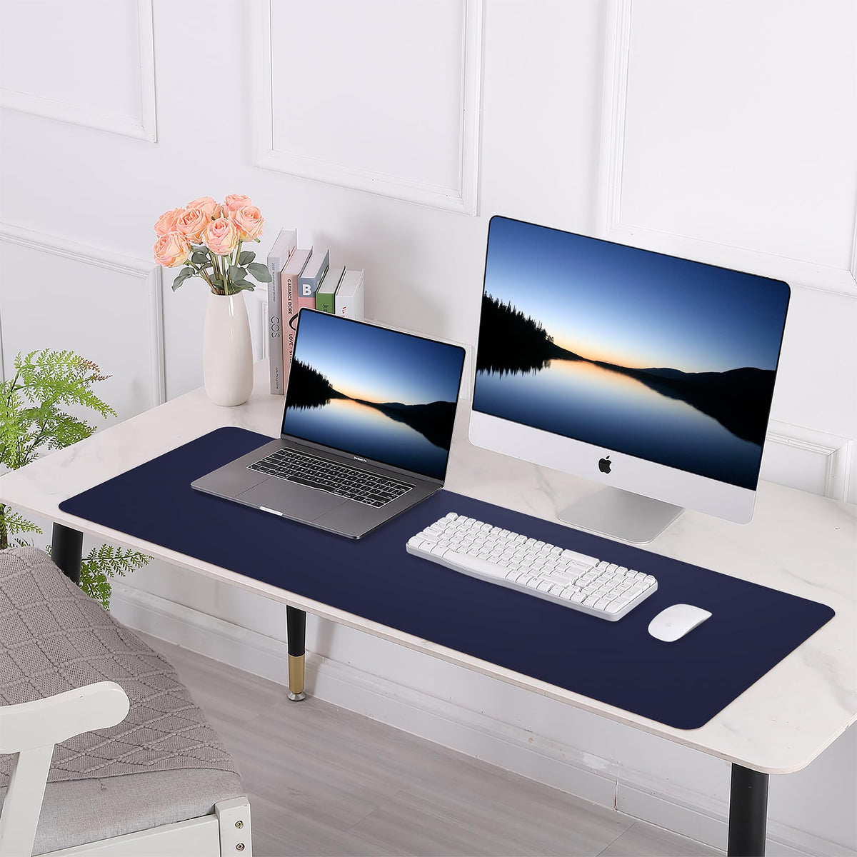 AFIING Cork Desk Mat 47" x 23.6", Dual-Sided Natural Cork & PU Leather Desk Pad, Non-Slip