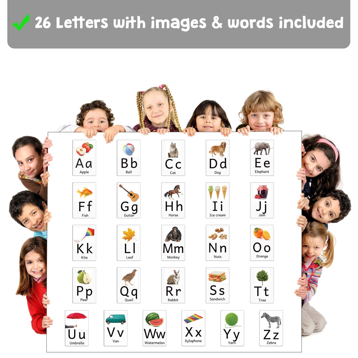 Attractivia Magnetic Big Alphabet ABC Picture Flash Cards. 26 Sturdy Large Letters with First Words