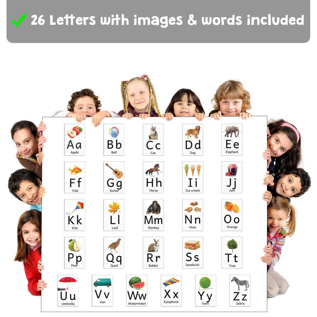 Attractivia Magnetic Big Alphabet ABC Picture Flash Cards. 26 Sturdy Large Letters with First Words