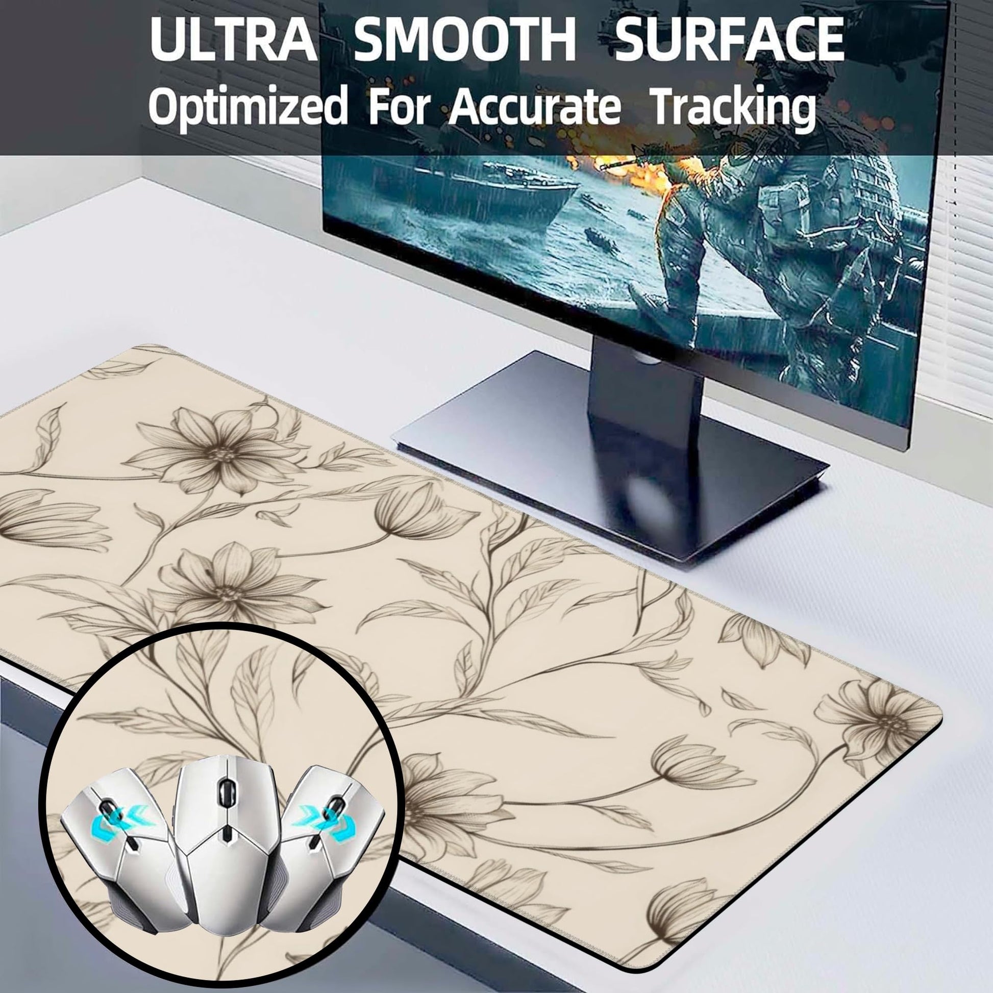 XL Mouse Pad,Minimalist Flowers Large Gaming Mouse Pad,Abstract line Floral Desk Mat for
