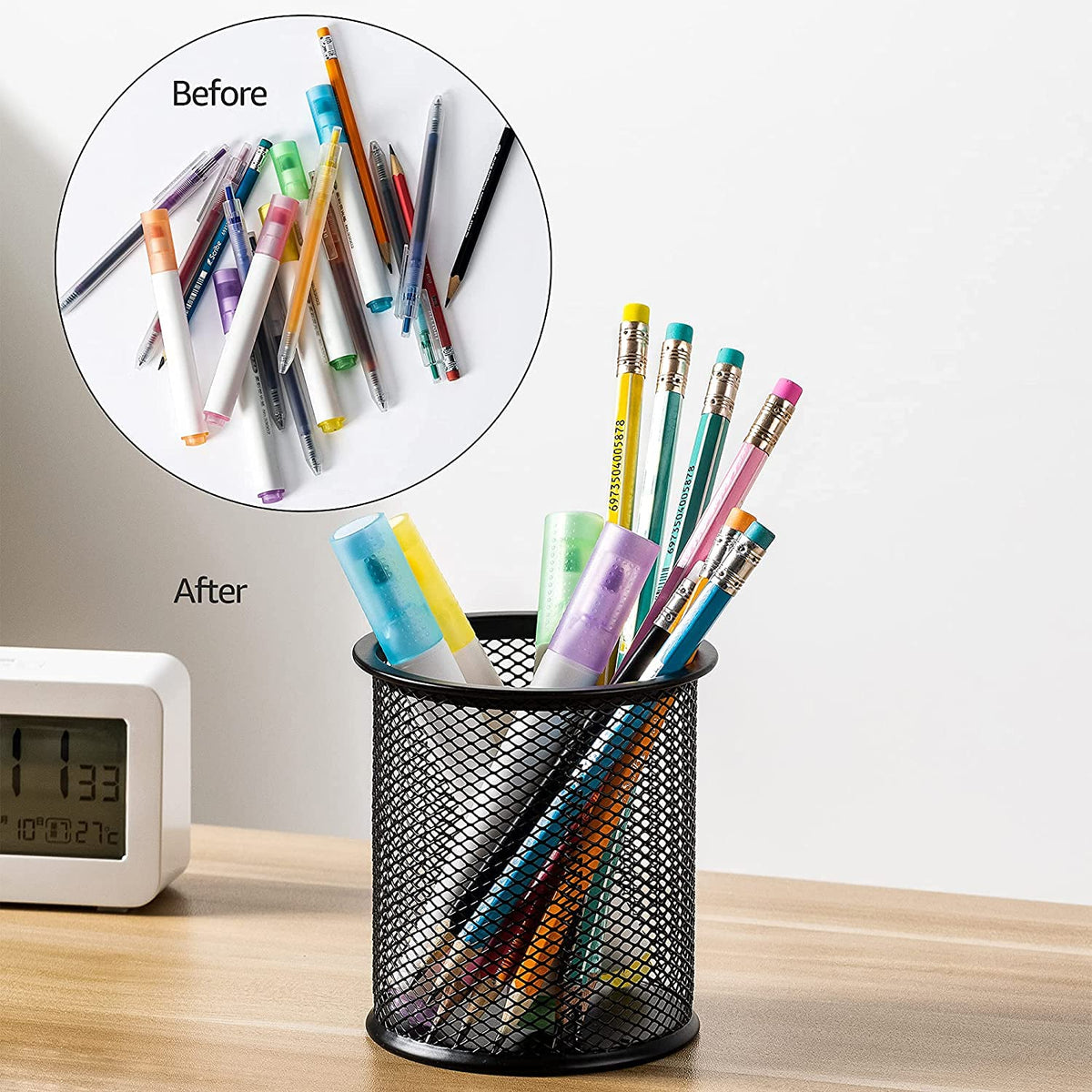 Shuban Metal Mesh Pencil Holder Round Pen Cups For Desk Organizer Classroom Organization Pencil