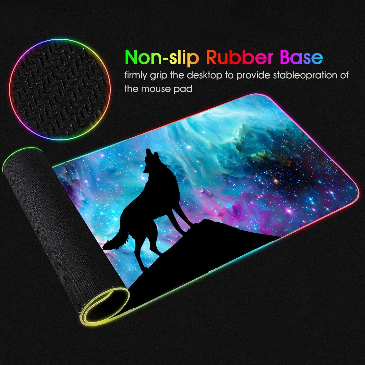 RGB Gaming Mouse Pad with Coffee Coaster, XXL Large Glowing LED Mousepad, Anti-Slip Rubber Base