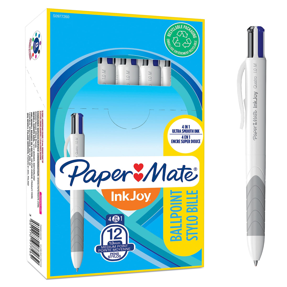 Paper Mate InkJoy Quatro Retractable Ballpoint Pens, Medium Point, Business Colors, 12 Count