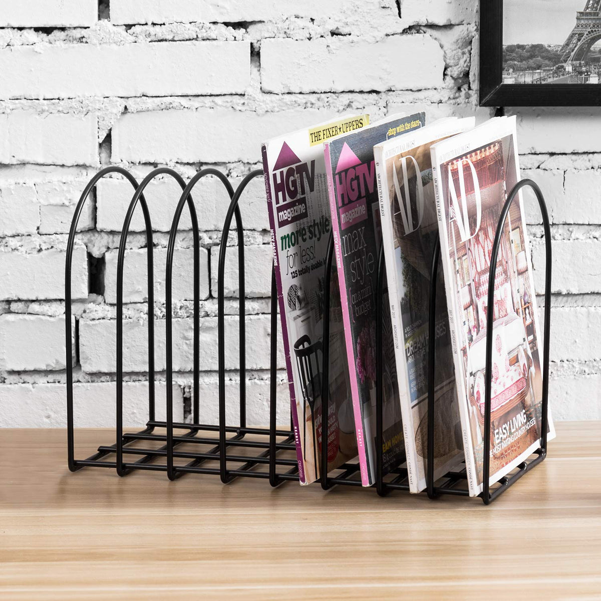 MyGift Large Desktop Document Holder, Black Metal Wire File Folder Organizer Rack with 8-Slots and