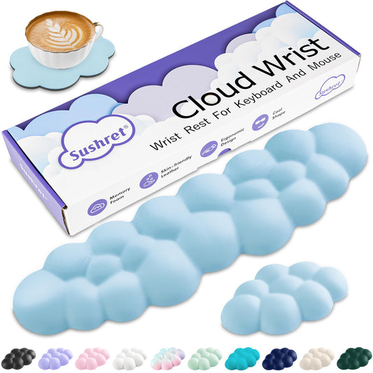 Sushret Cloud Wrist Rest Keyboard, Cloud Keyboard Wrist Pad Set with PU Leather Memory Foam, Cute