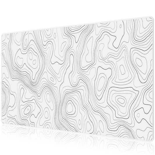 JIALONG White Topographic Large Gaming Mouse Pad, XXL Mousepad, Big Mouse Mat Desk Pad for Keyboard