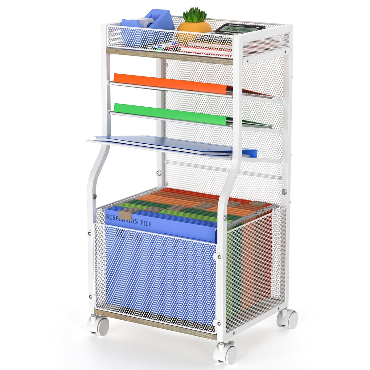3IngSeagulls Rolling File Cart, 5-Tier Mobile Filing Cabinet on Lockable Wheels, Under Desk