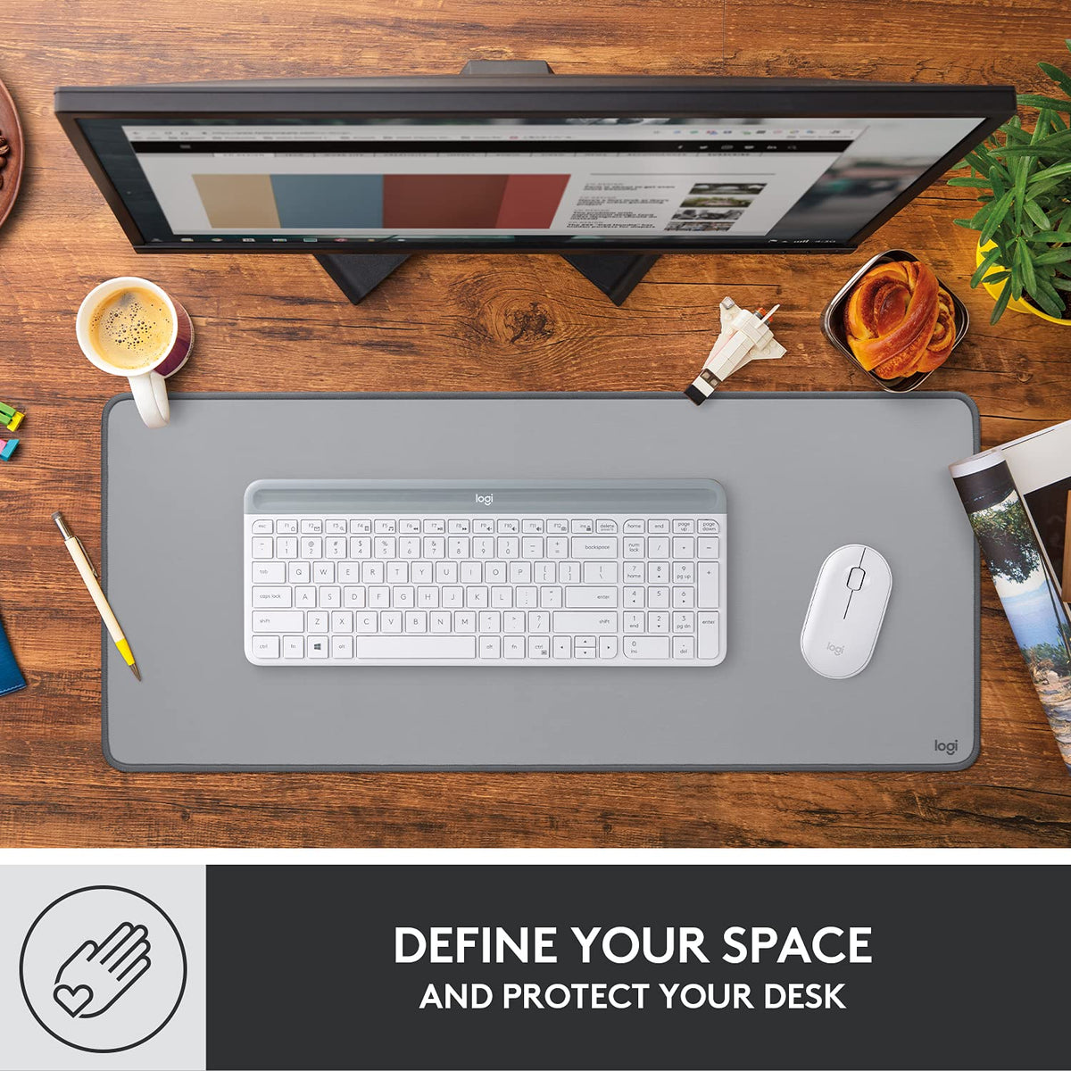 Logitech Studio Series Desk Mat Large 28x12 Inches - Mid Grey