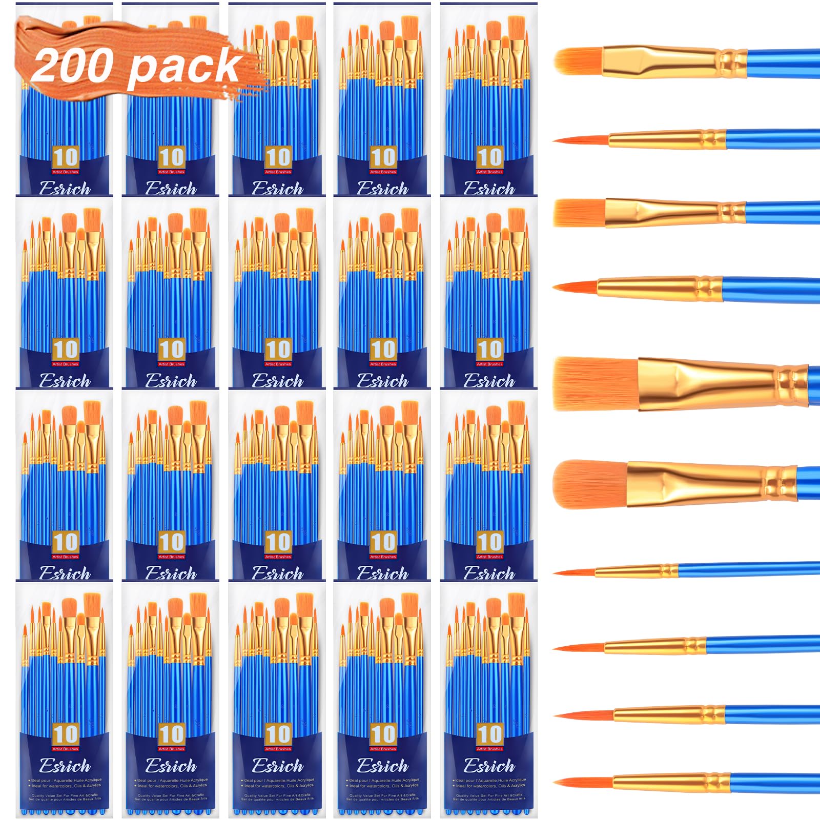 ESRICH 200PCS Paint Brushes, Paint Brush for Acrylic Painting