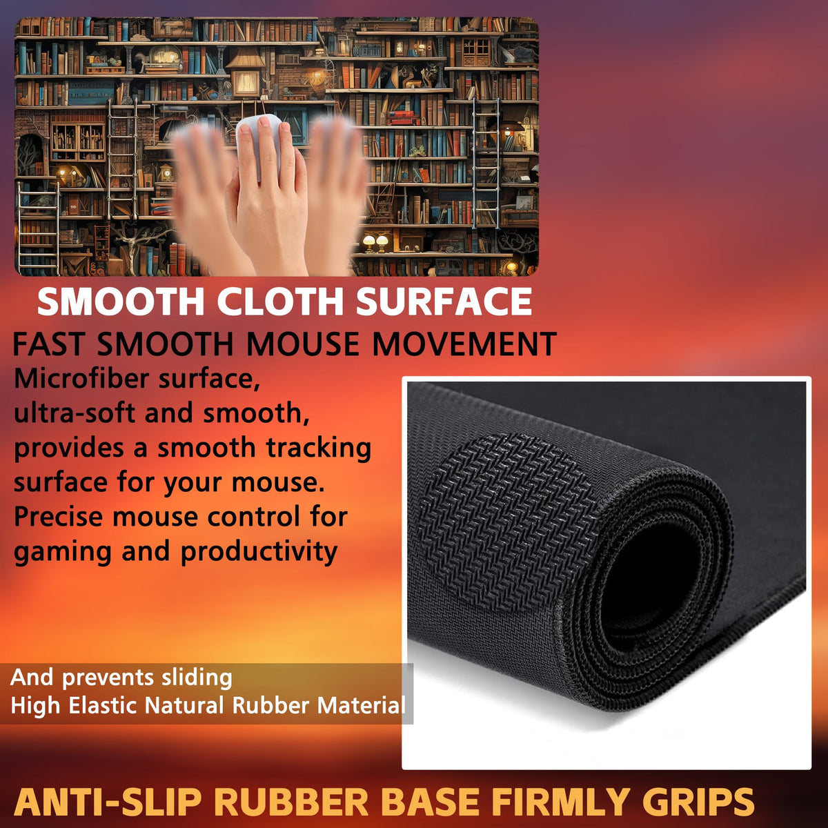 KOAIWPAE Desk Pad, Fantasy Shelves Desk Mat, Shelves Full of Books Large Gaming Mouse Pad for Desk