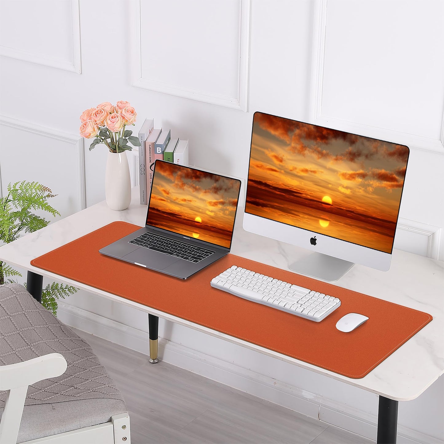 AFIING Desk Mat 47.2" x 17", Leather Desk Pad Protector with Natural Cork & PU Leather, Non-Slip