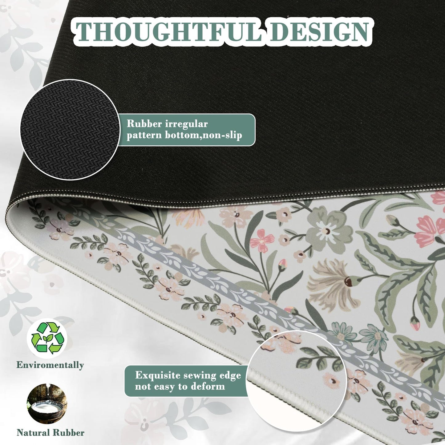 iCasso Aesthetic Desk Mat,31.5x11.8in Mouse Pads, Gray Floral