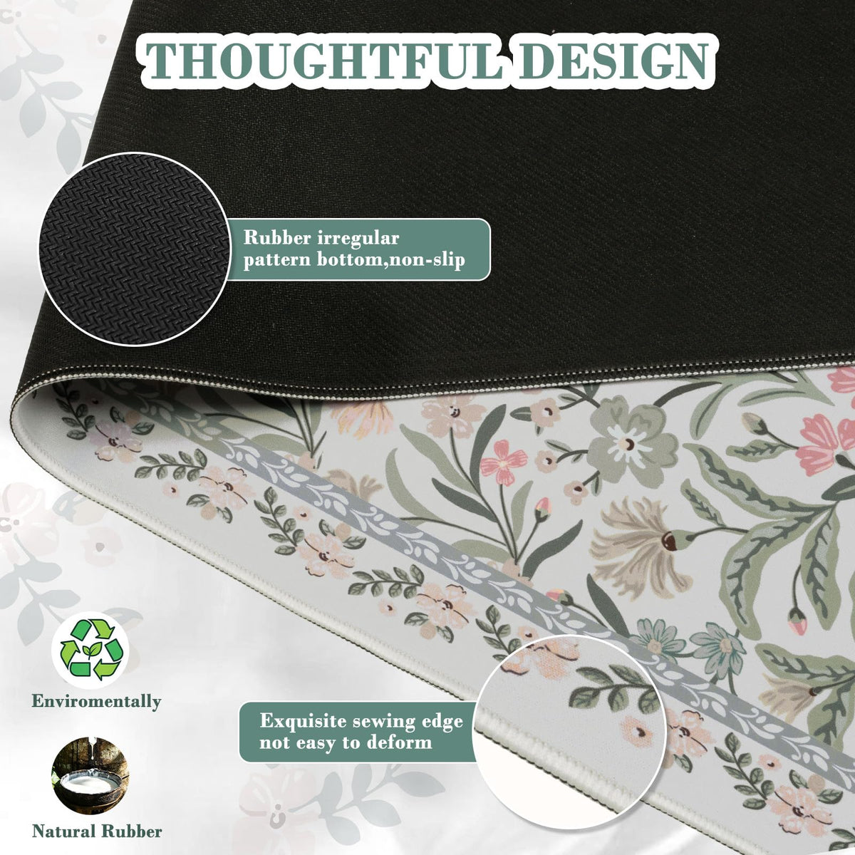 iCasso Aesthetic Desk Mat,31.5x11.8in Mouse Pads, Gray Floral