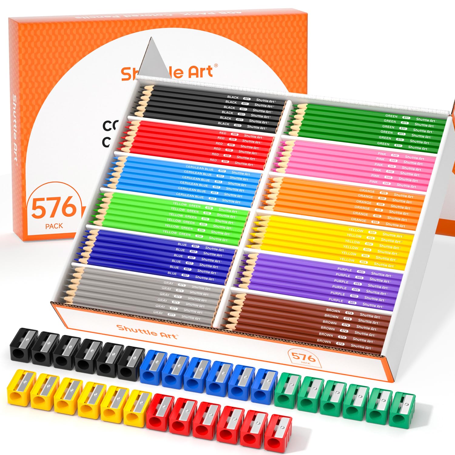 Shuttle Art 576 PCS Colored Pencils Bulk, 12 Colors, Pre-sharpened for Kids