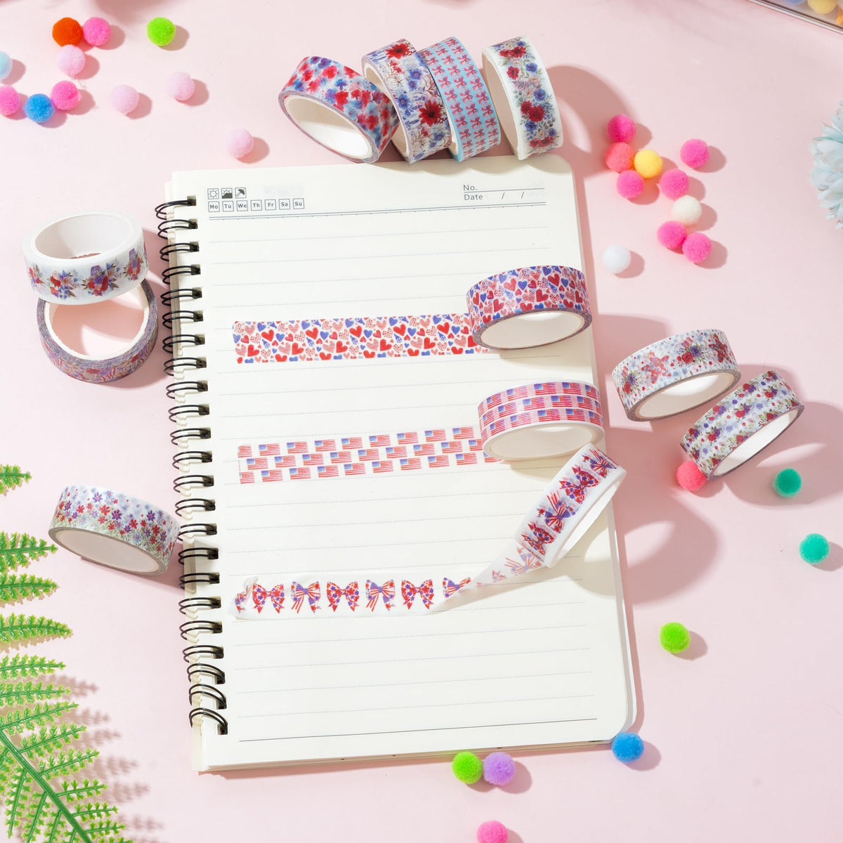 BkeeCten Patriotic Flower Washi Tape Strong Adhesion for Gift Wrapping