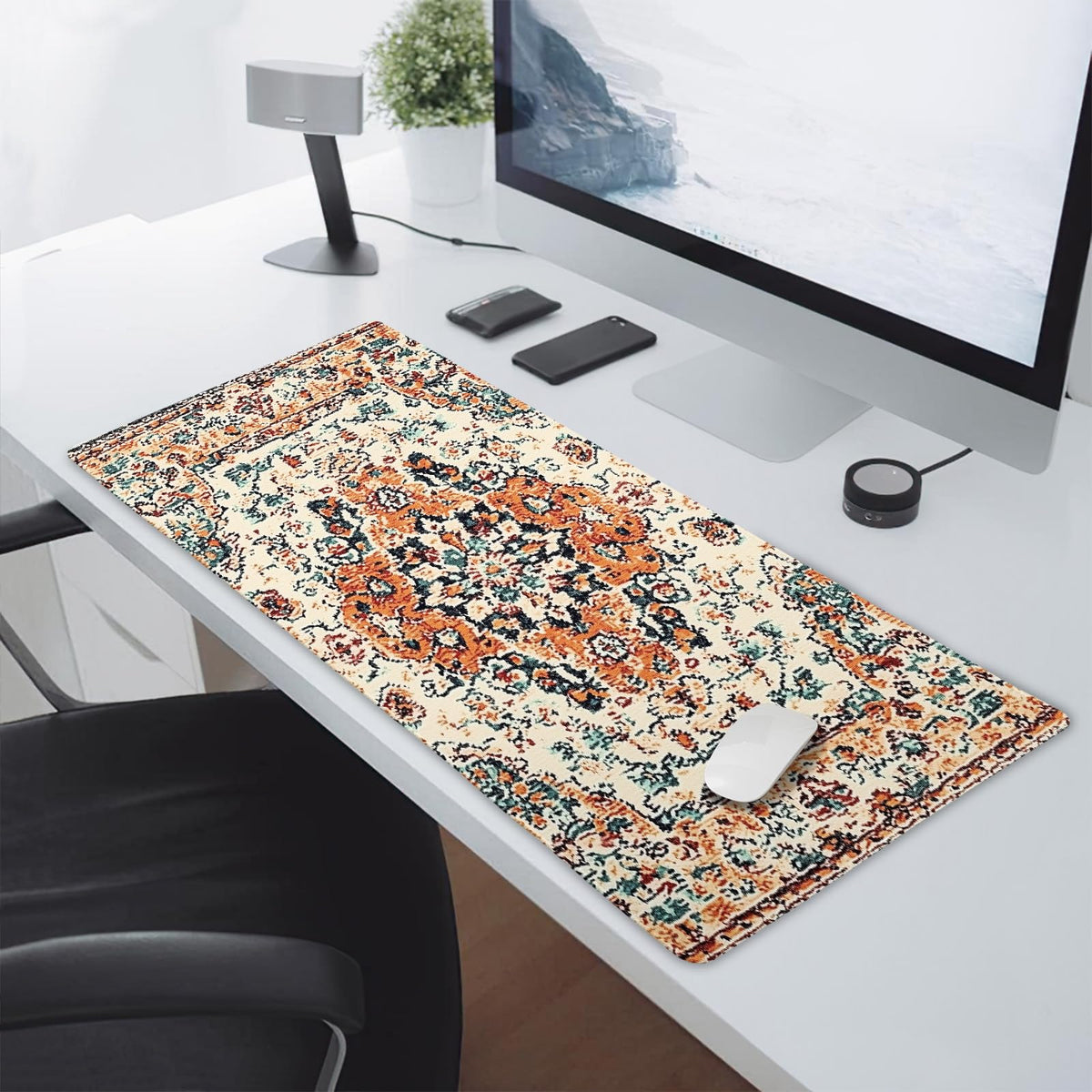Vintage Rug Gaming Mouse Pad XXL Orange Teal Retro Carpet Aesthetic Extended Large Mat Bohemian