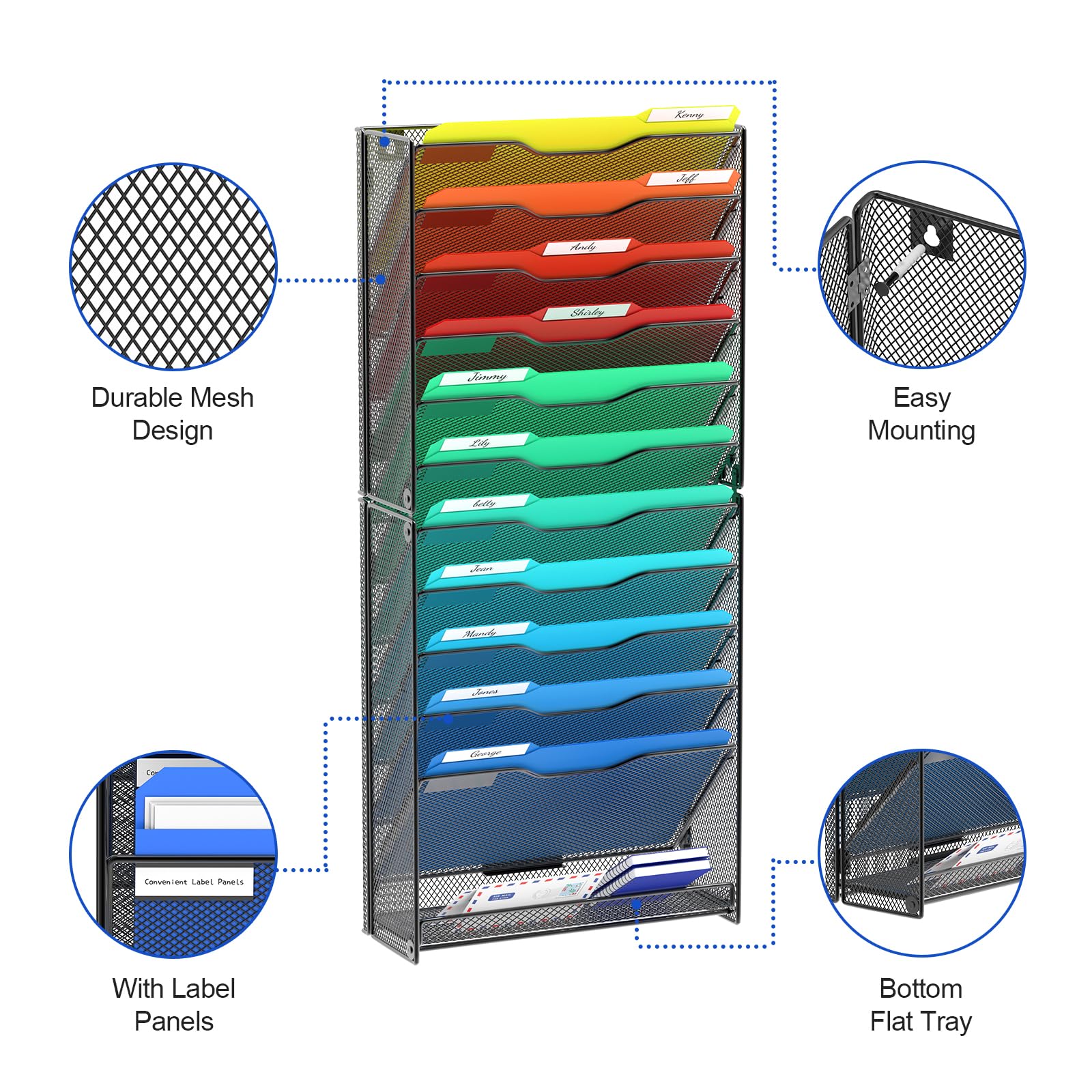 samstar 12 Tier Wall File Organizer, Hanging Wall Mount File Holder Paper Folder Mail Organizer
