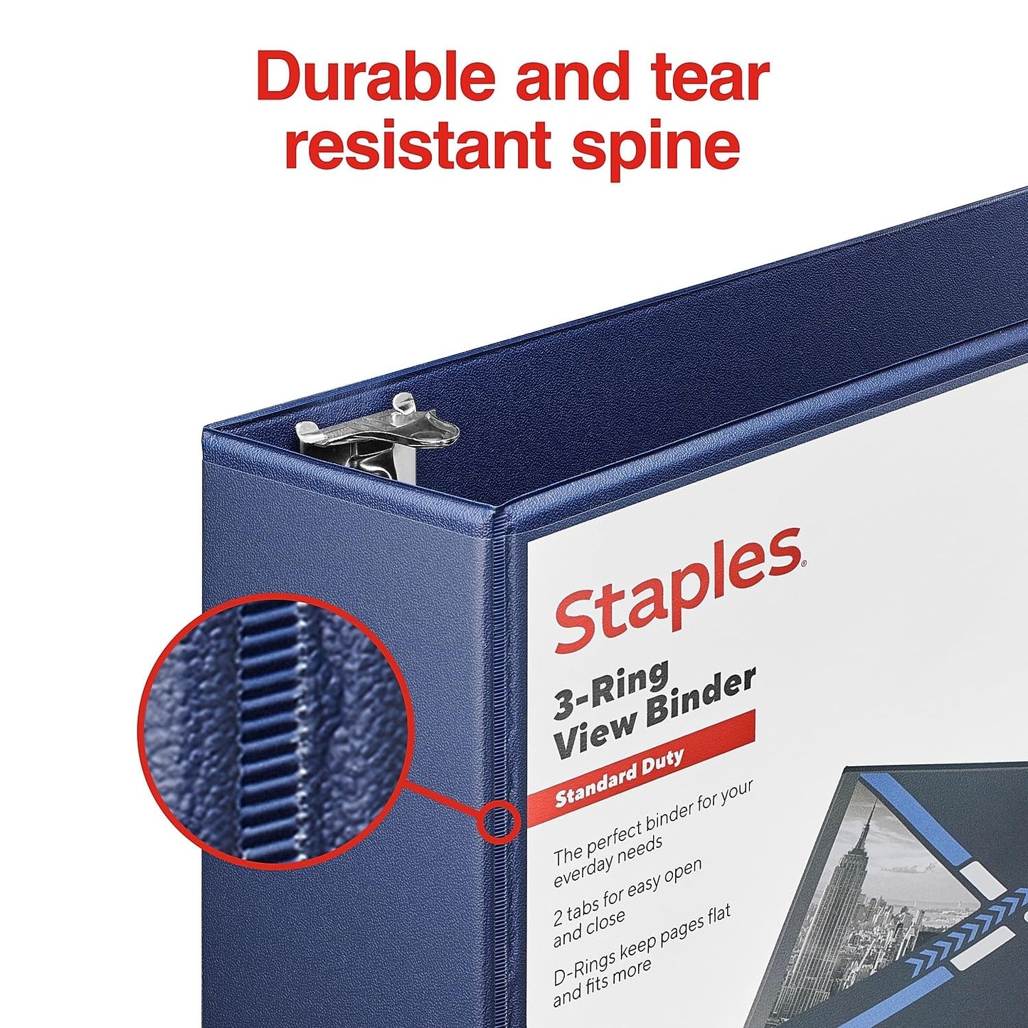 Staples Standard 3-Inch 3-Ring View Binder, Blue, 600 Sheets