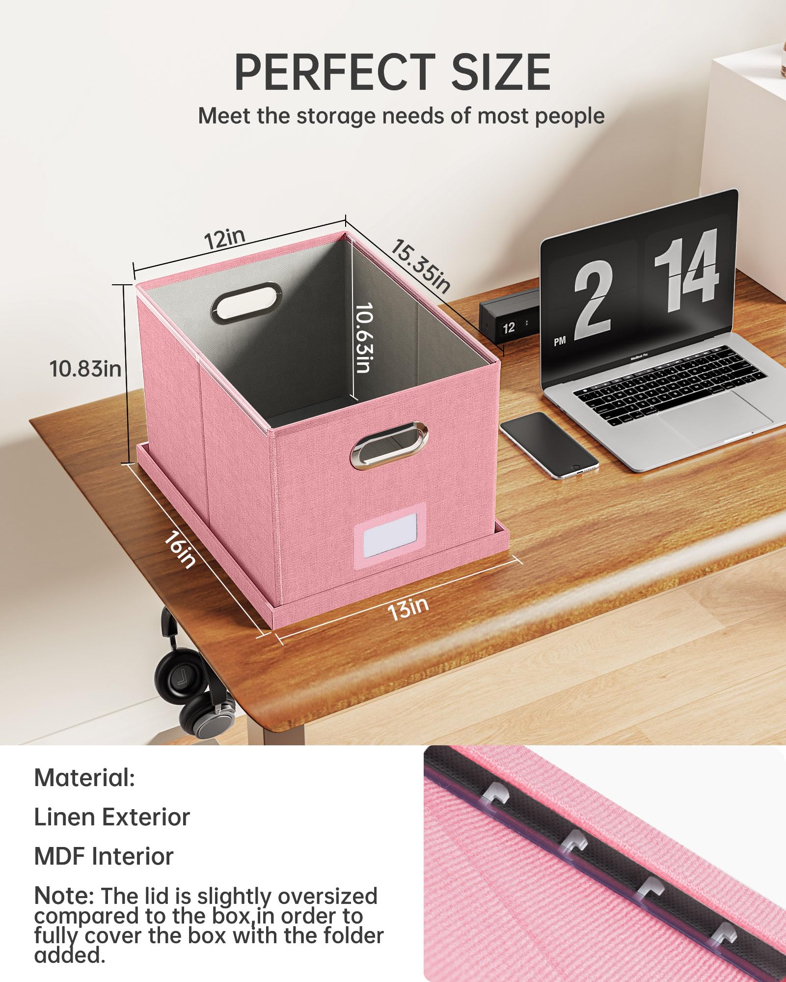 Oterri 2 Pack File Storage Organizer, Filing Box, Portable File Box with Lid, Fit for Letter/Legal