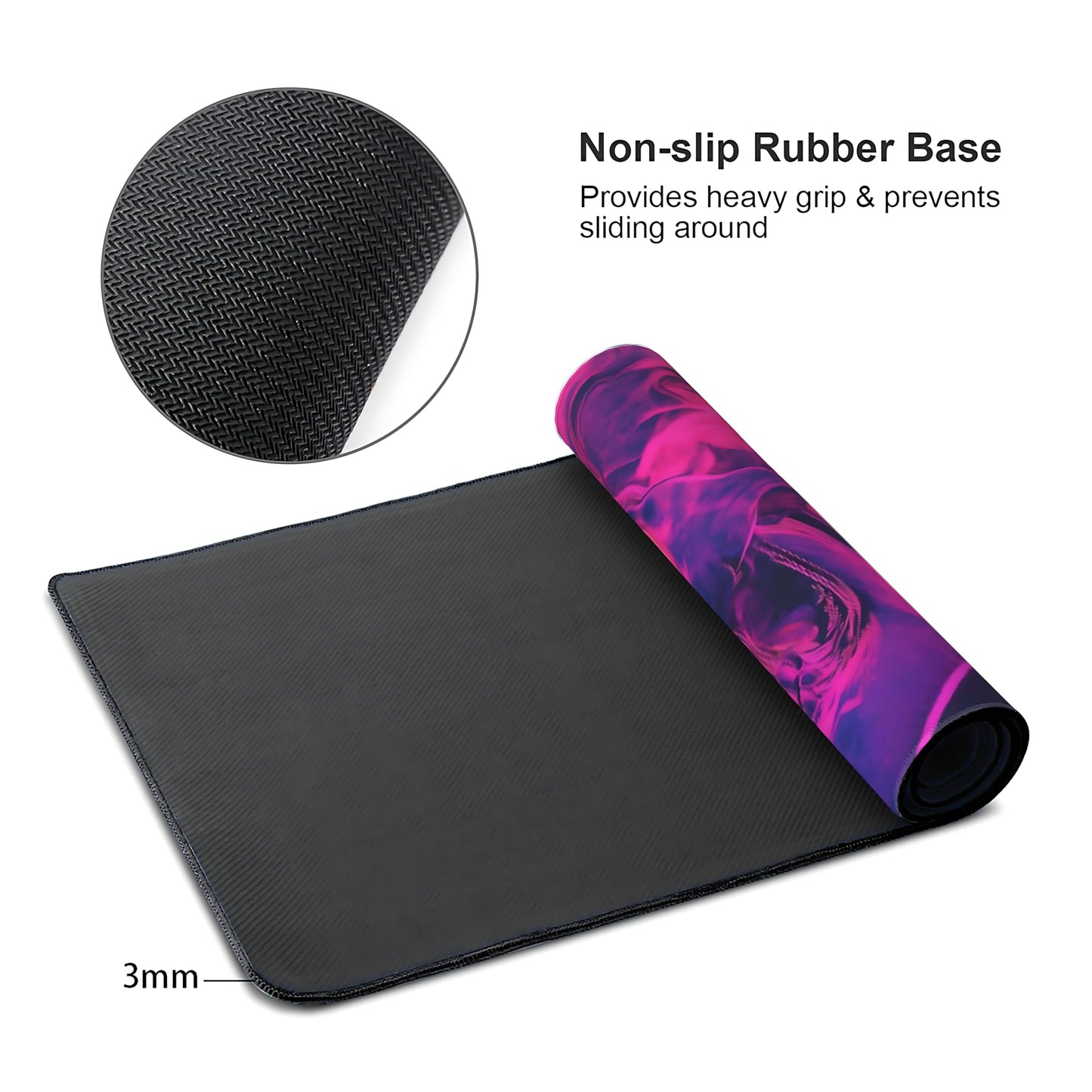 Aesthetic Skull Gaming Mouse Pad, Blue Pink Cyber Desk Mat with Anti-Slip Base & Stitched