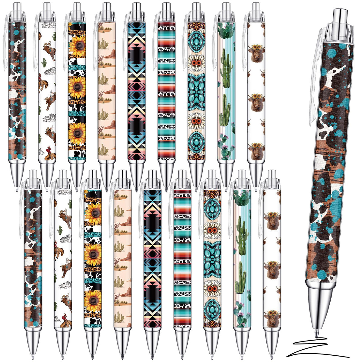 Colarr 36 Pcs Western Pens Bulk Print Cowboy Black Ink, Fresh Style