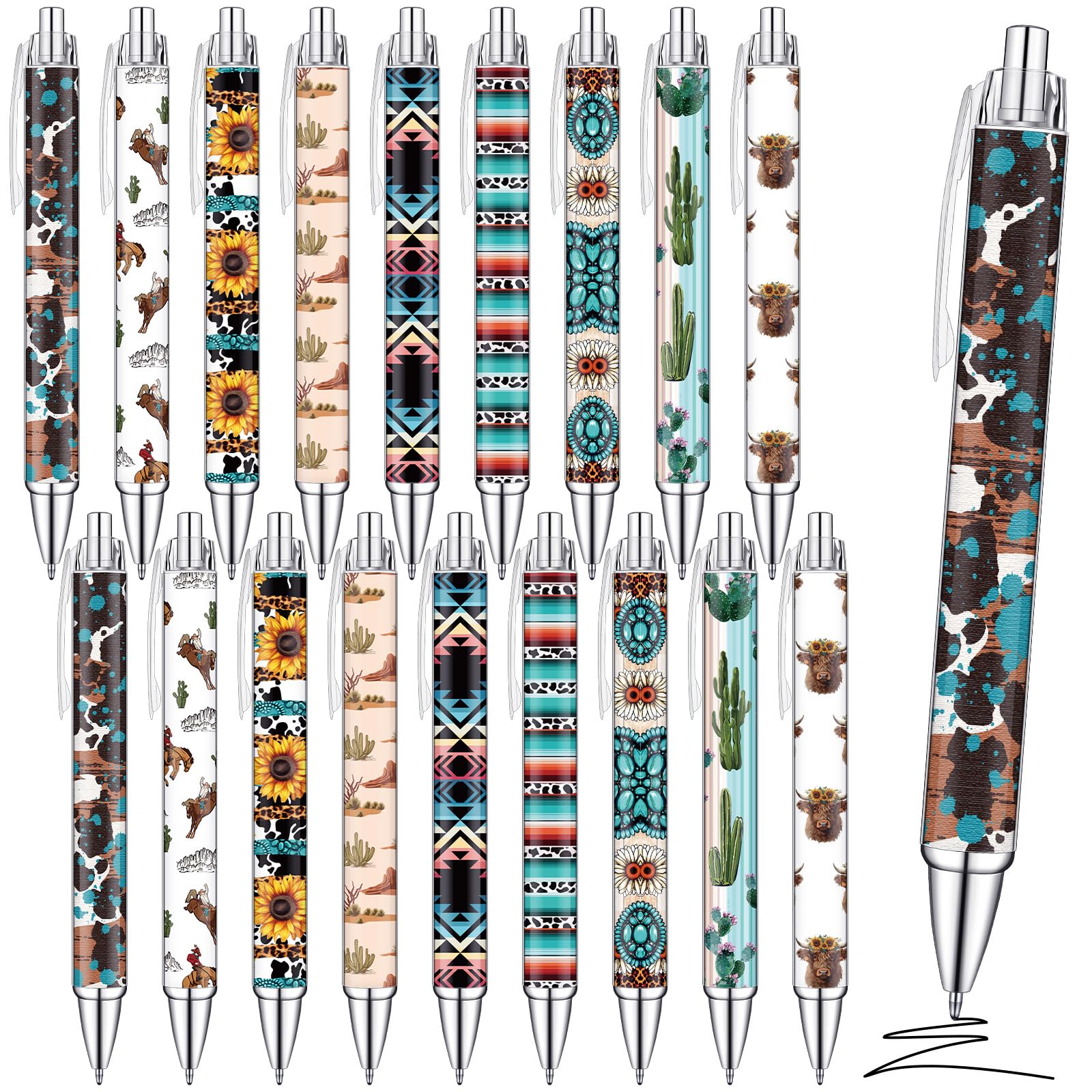Colarr 36 Pcs Western Pens Bulk Print Cowboy Black Ink, Fresh Style