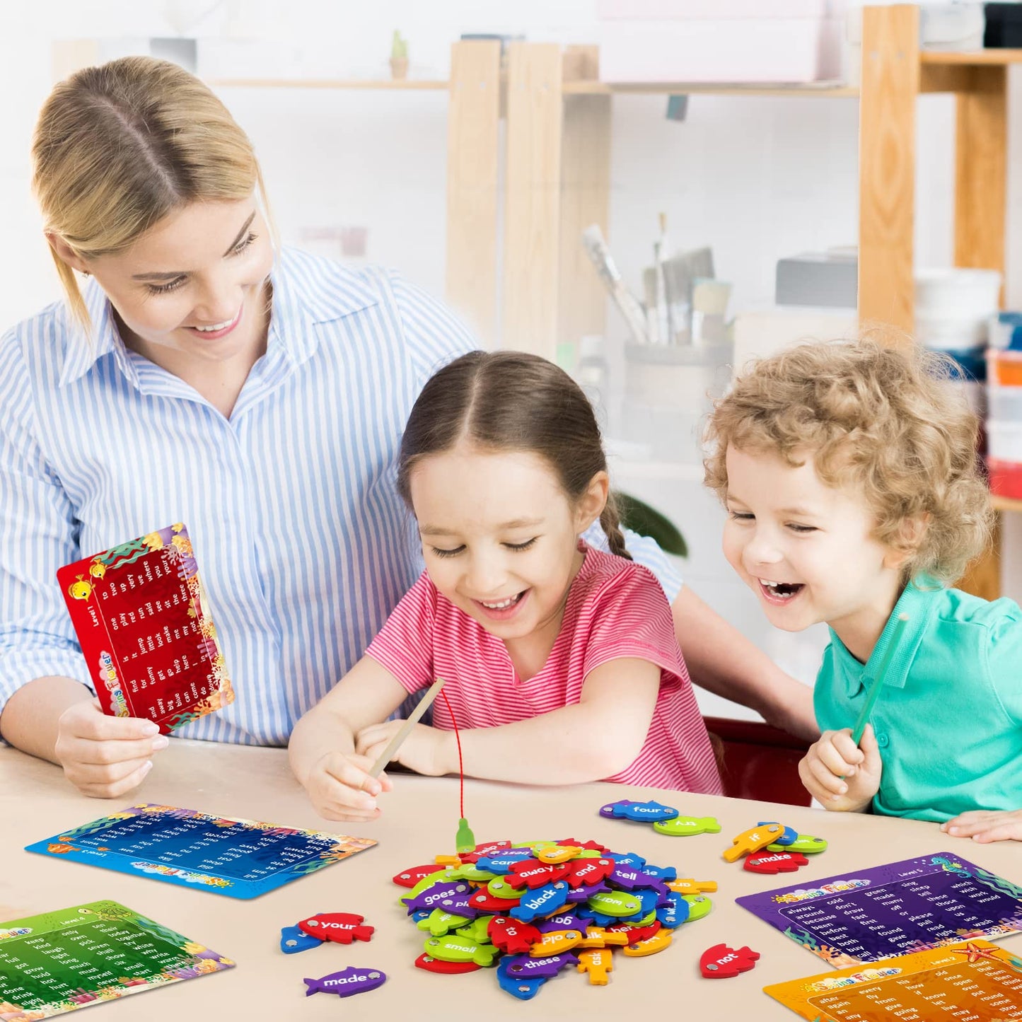 SpringFlower Wooden Magnetic Sight Word Fishing Game, Sight Word Educational Toy for Age of 3,4,5,6