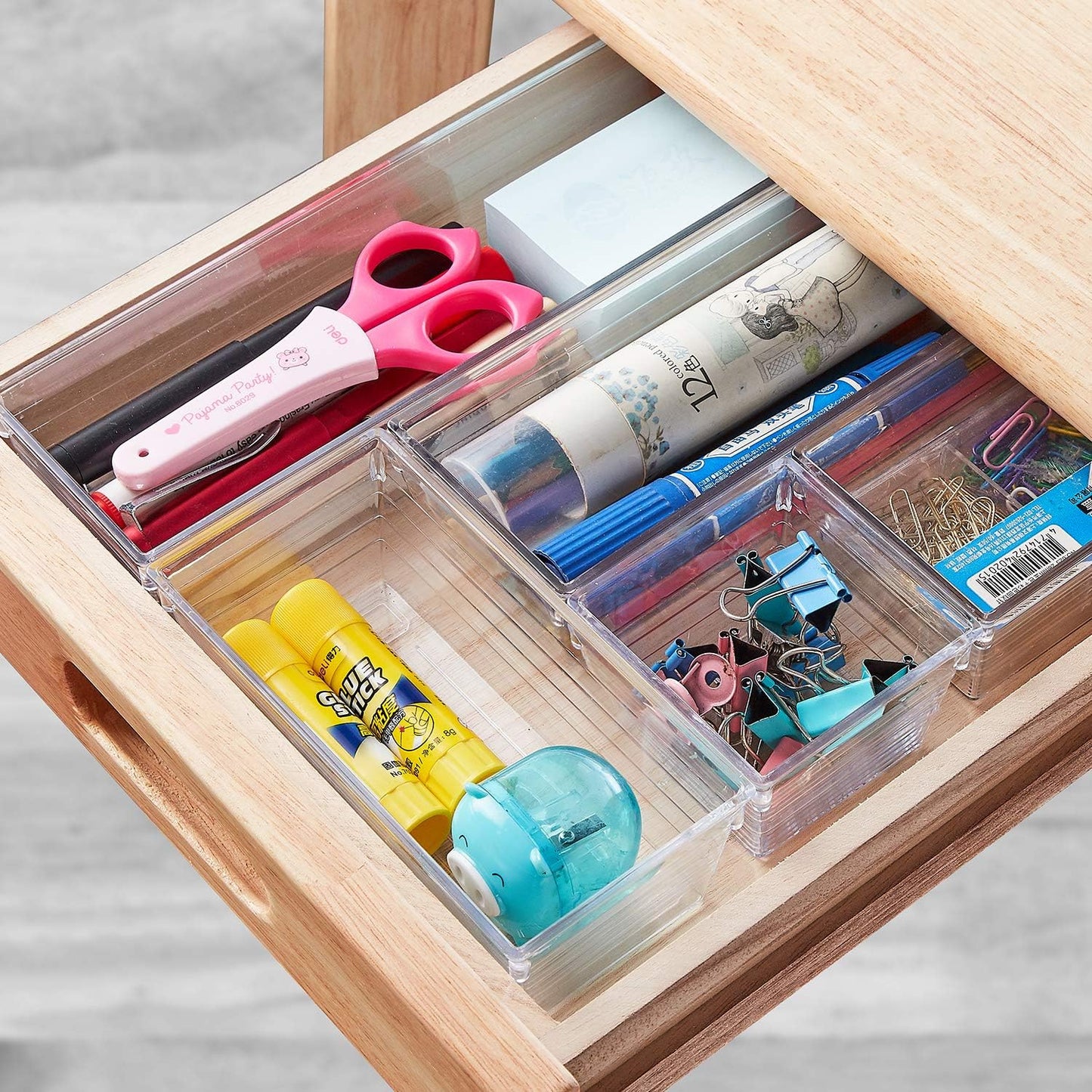 DCA 14 PCS Clear Plastic Drawer Organizer Tray, 4 Sizes Vanity Trays