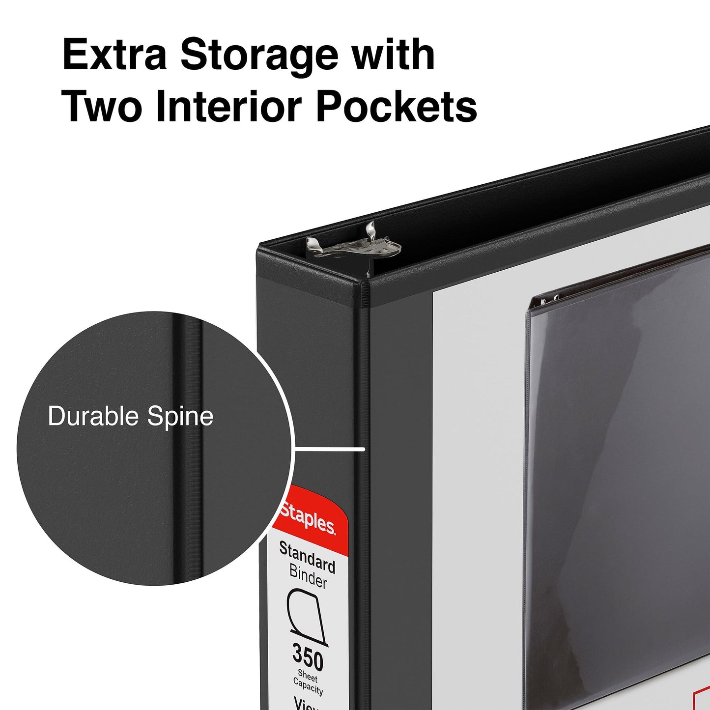 Staples 1 1/2" 3-Ring View Binder, D-Ring, Black, 4/Pack