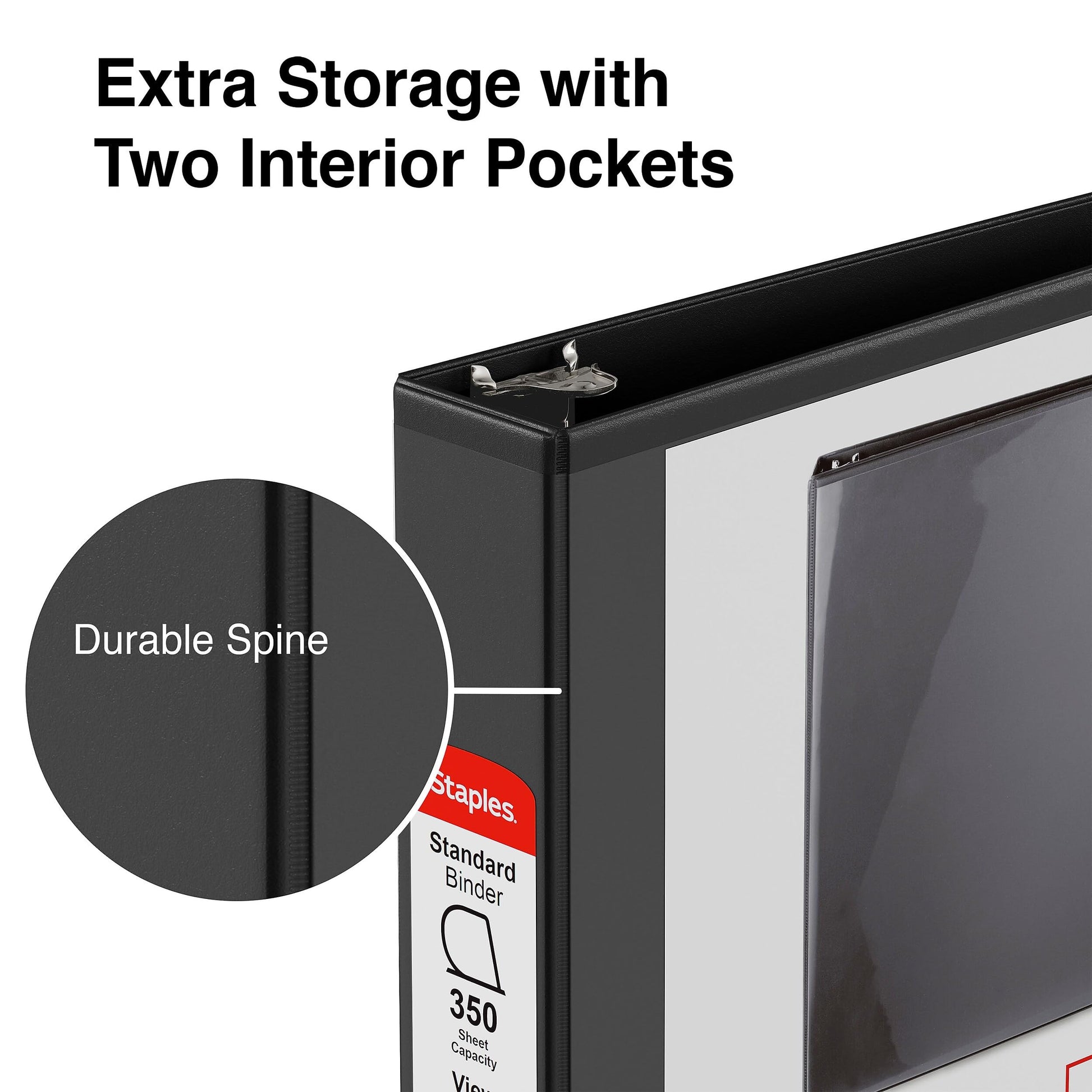 Staples 1 1/2" 3-Ring View Binder, D-Ring, Black, 4/Pack