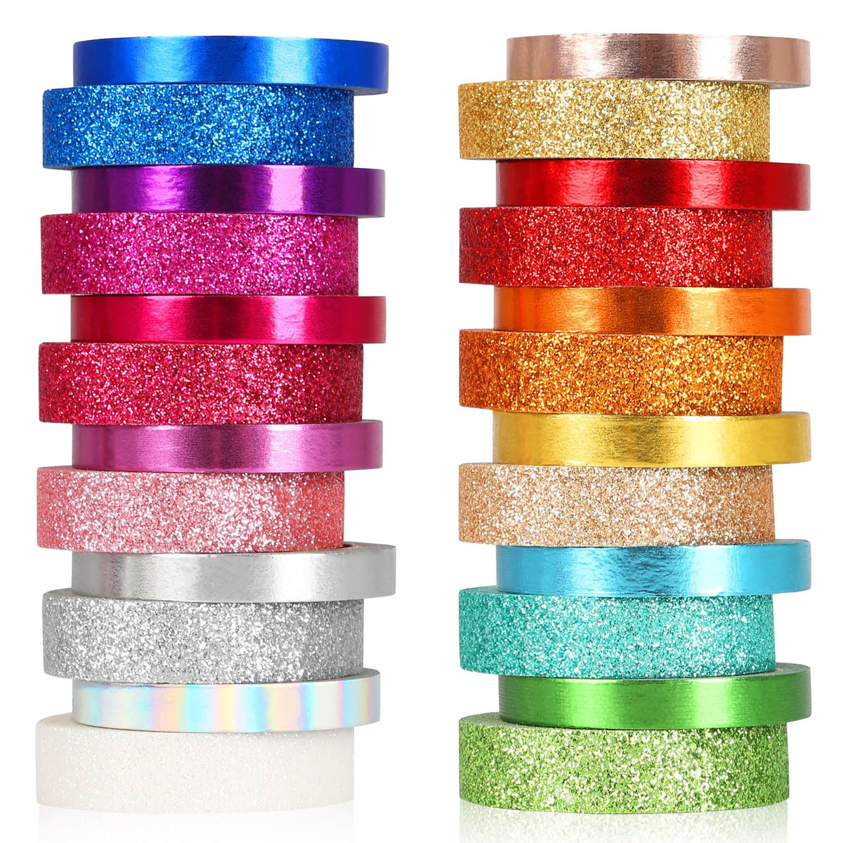 AEBORN Metallic Glitter Washi Tape - 24 Rolls Thin Colored Masking Tape Set, 6mm/10mm Decorative