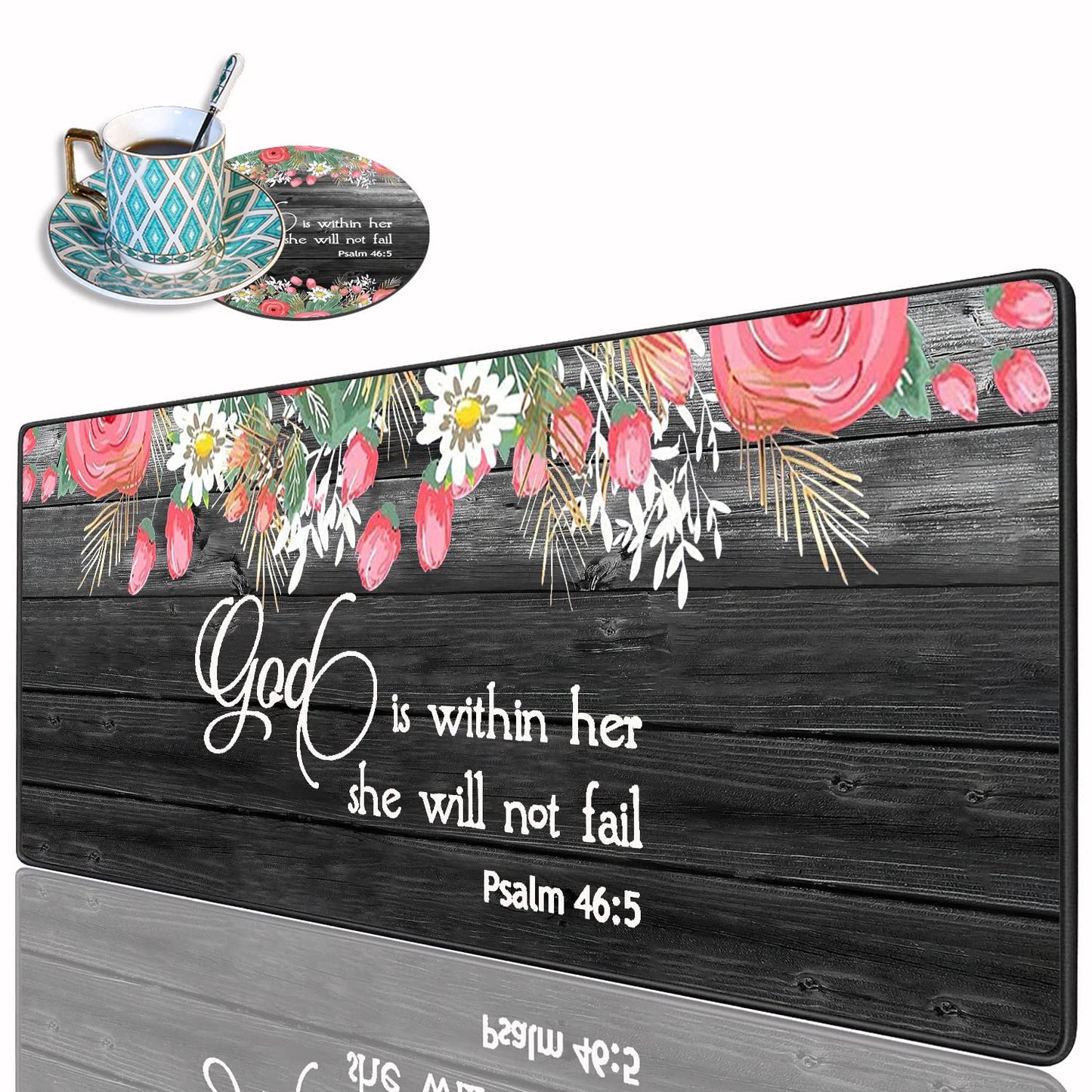 Desk Pad Mat With Coasters, 31.5"x 11.8" XXL Large Gaming Mouse Mat With Non-Slip Base and Stitched
