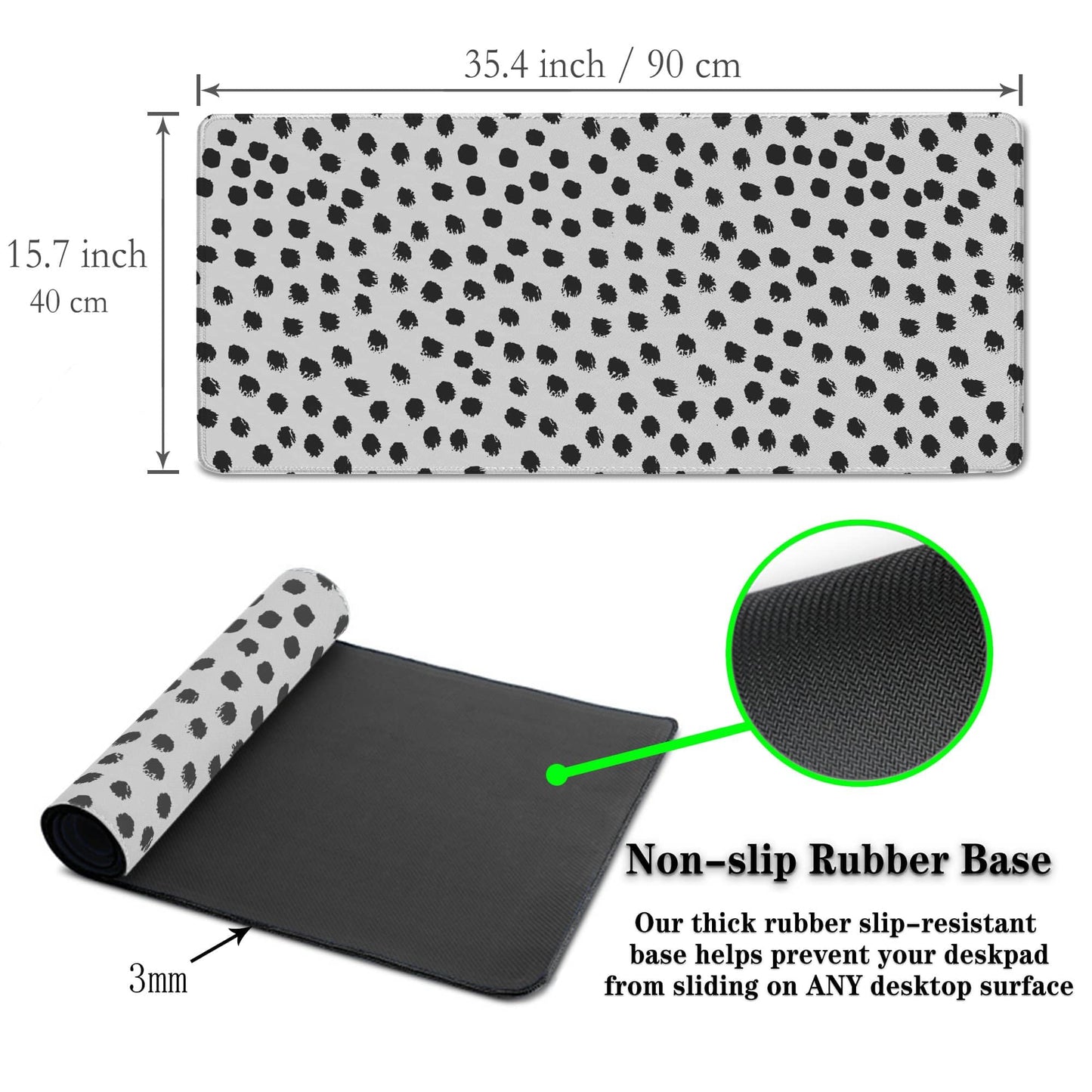 Samgula Big Gaming Mouse Pad - Black/White Desk Pad, Large Non-Slip Rubber Base Waterproof with