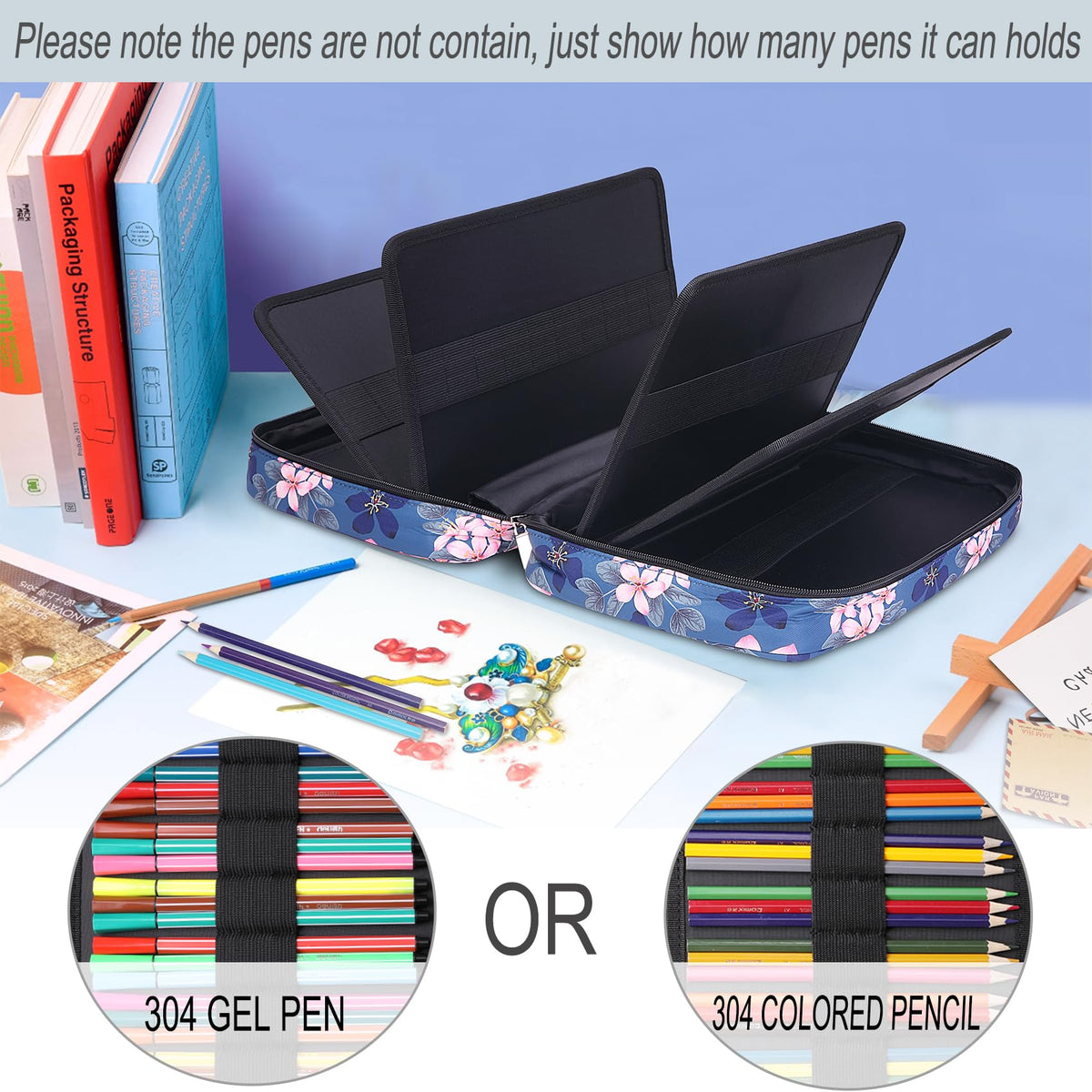 BOMKEE Large Capacity Pencil Case for Adults, 304 Slots Pen Case Pencil Case Multi Compartments