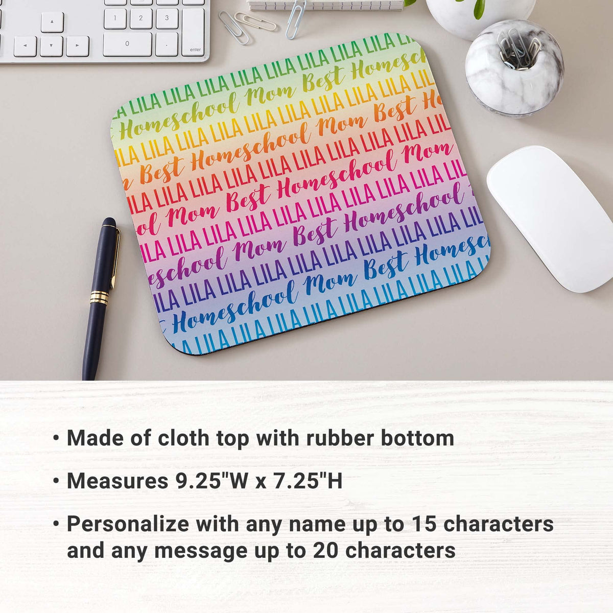 Let's Make Memories Personalized Rainbow Name Mouse Pad - Colorful Computer Accessory - for Office