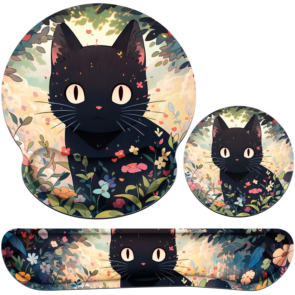 Mouse Pad with Wrist Rest Set, 3-in-1 Wrist Support Mousepad Set, Gaming Mat Pad with Anti-Skid
