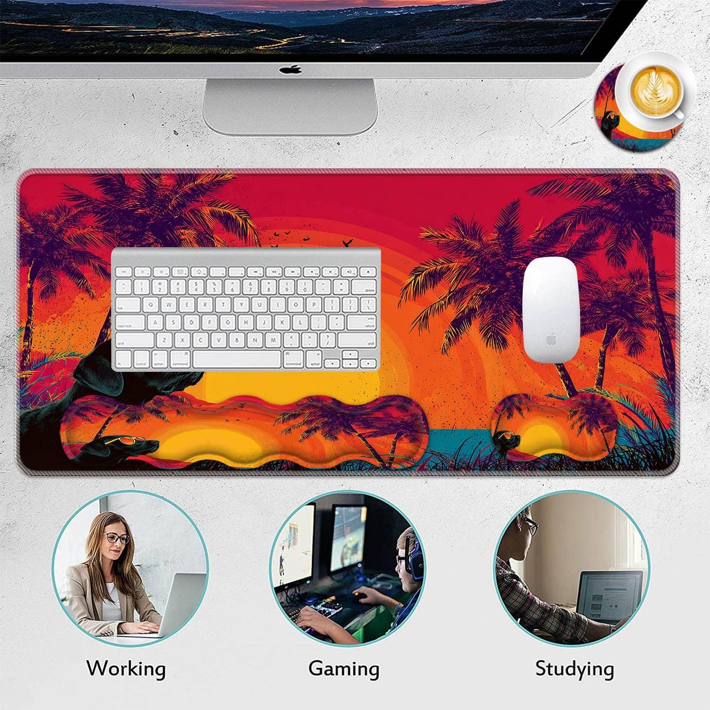FGDRFGRW Mouse Pad Set,(31.5×11.8 in) Desk Pad + Keyboard Wrist Rest Support + Mouse Wrist Rest +