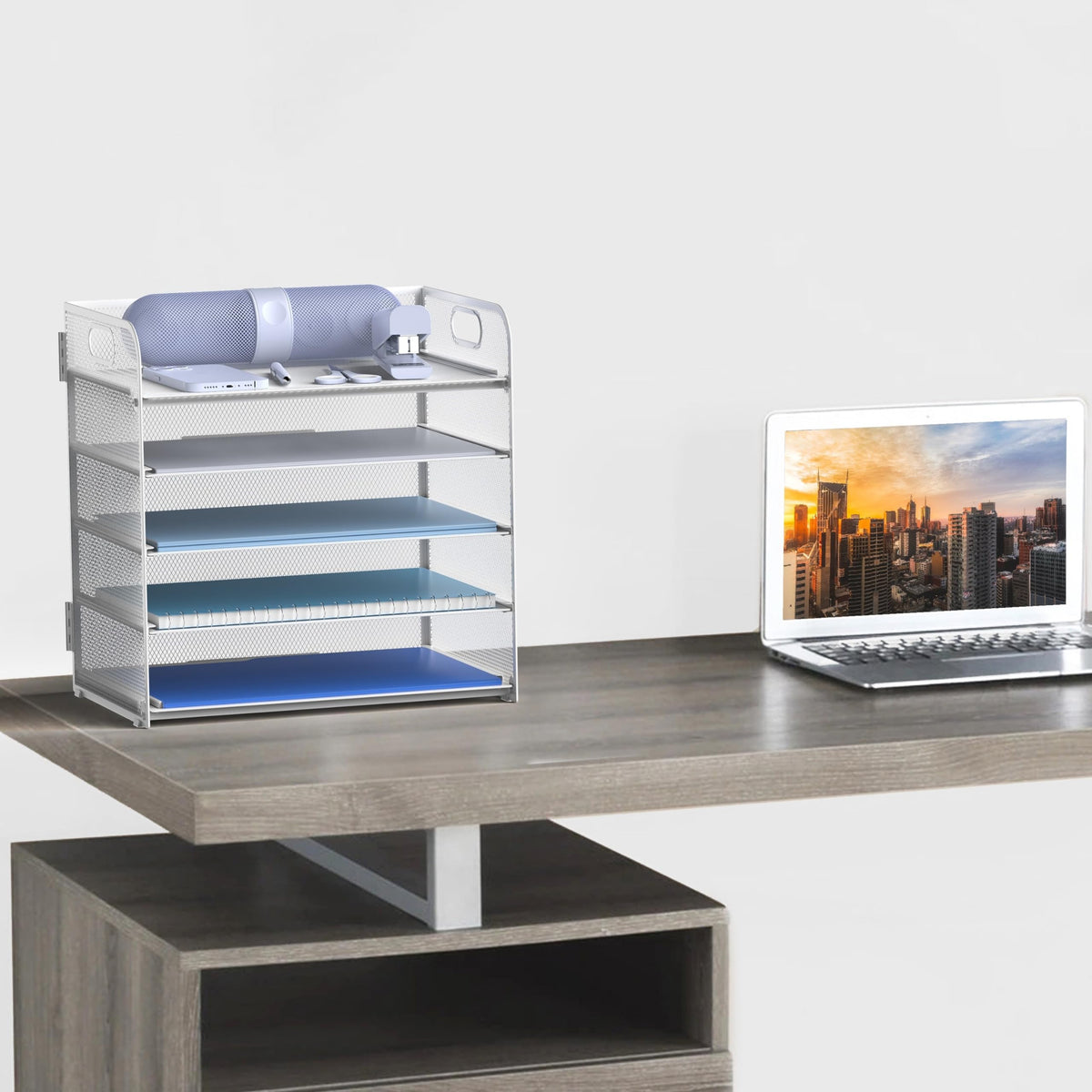 Letter Tray Paper Organizer 5-Tier Desk Organizer File Organizer Paper Holder with Handle, Metal