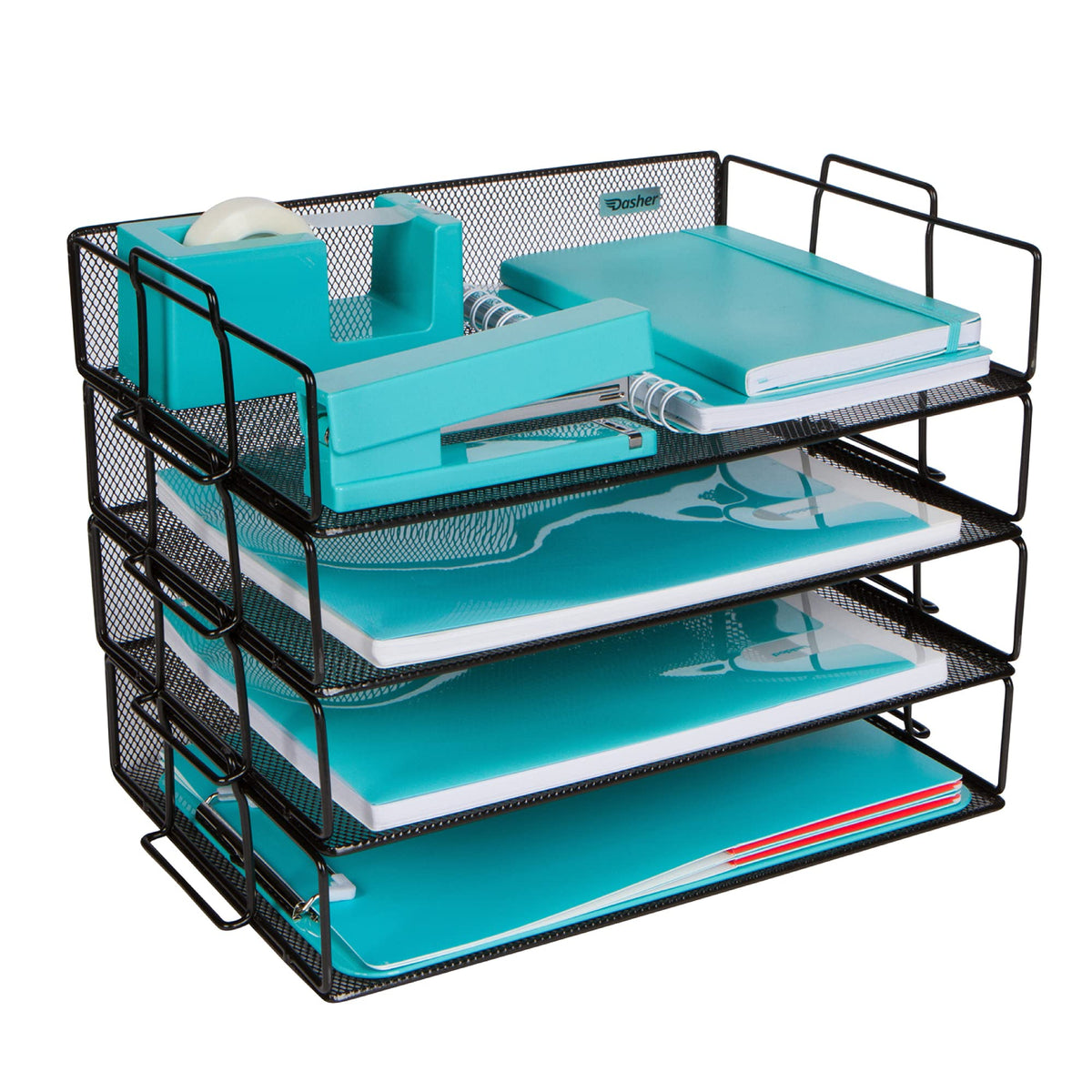 Stackable Paper Tray Desk Organizer, 4-Tier Metal Mesh Letter Organizers for Business, Home